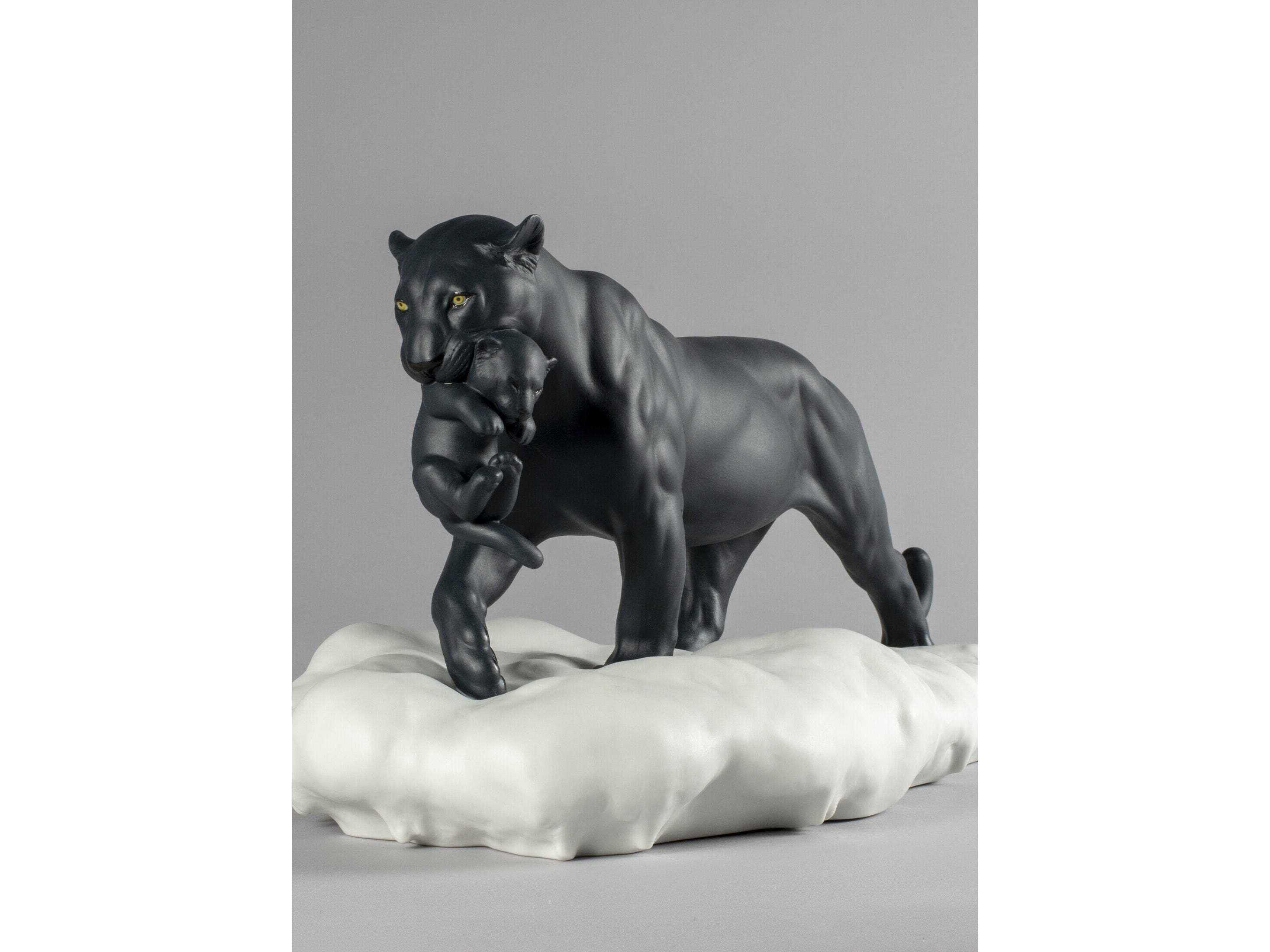 Lladro Black Panther with Cub Figurine