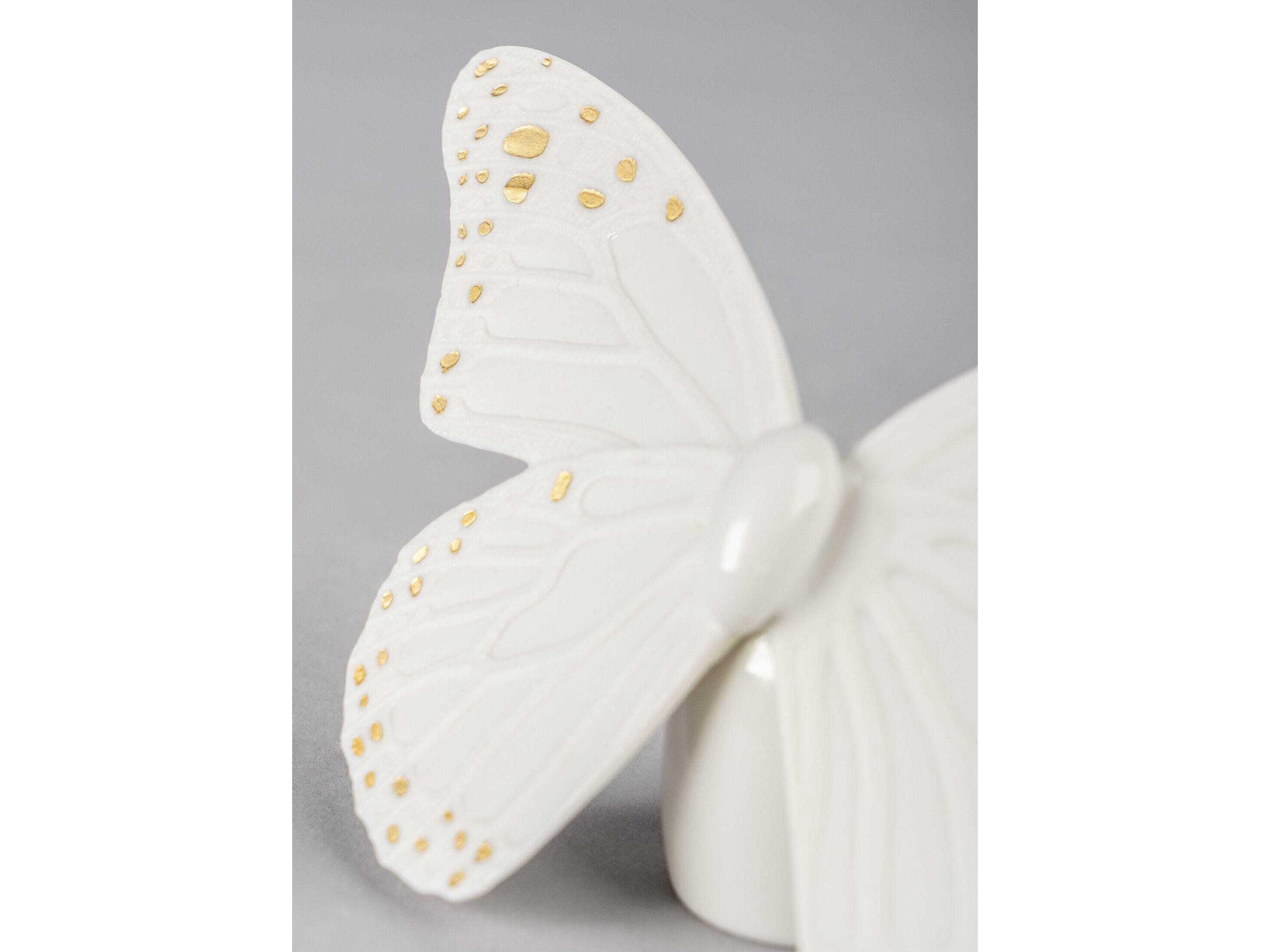 Lladro Golden Luster White Butterfly Figurine
