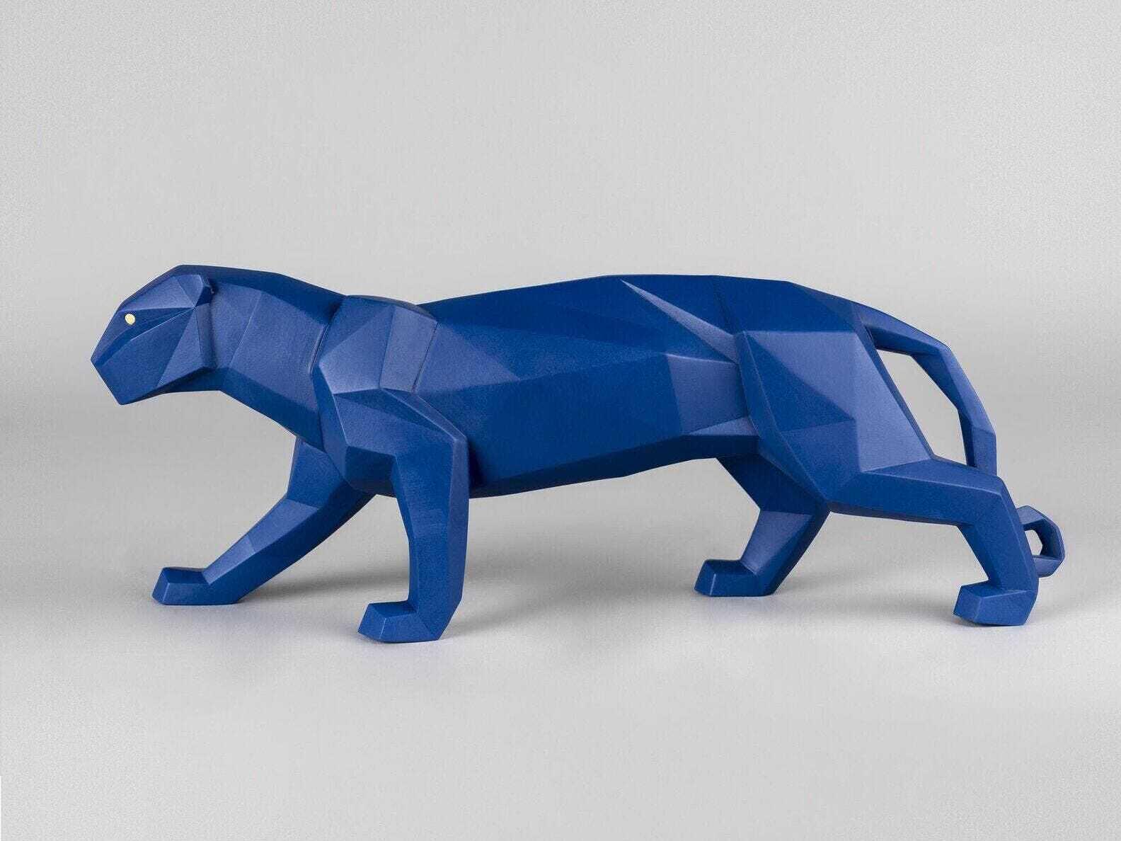Lladro Matte Blue Panther Sculpture