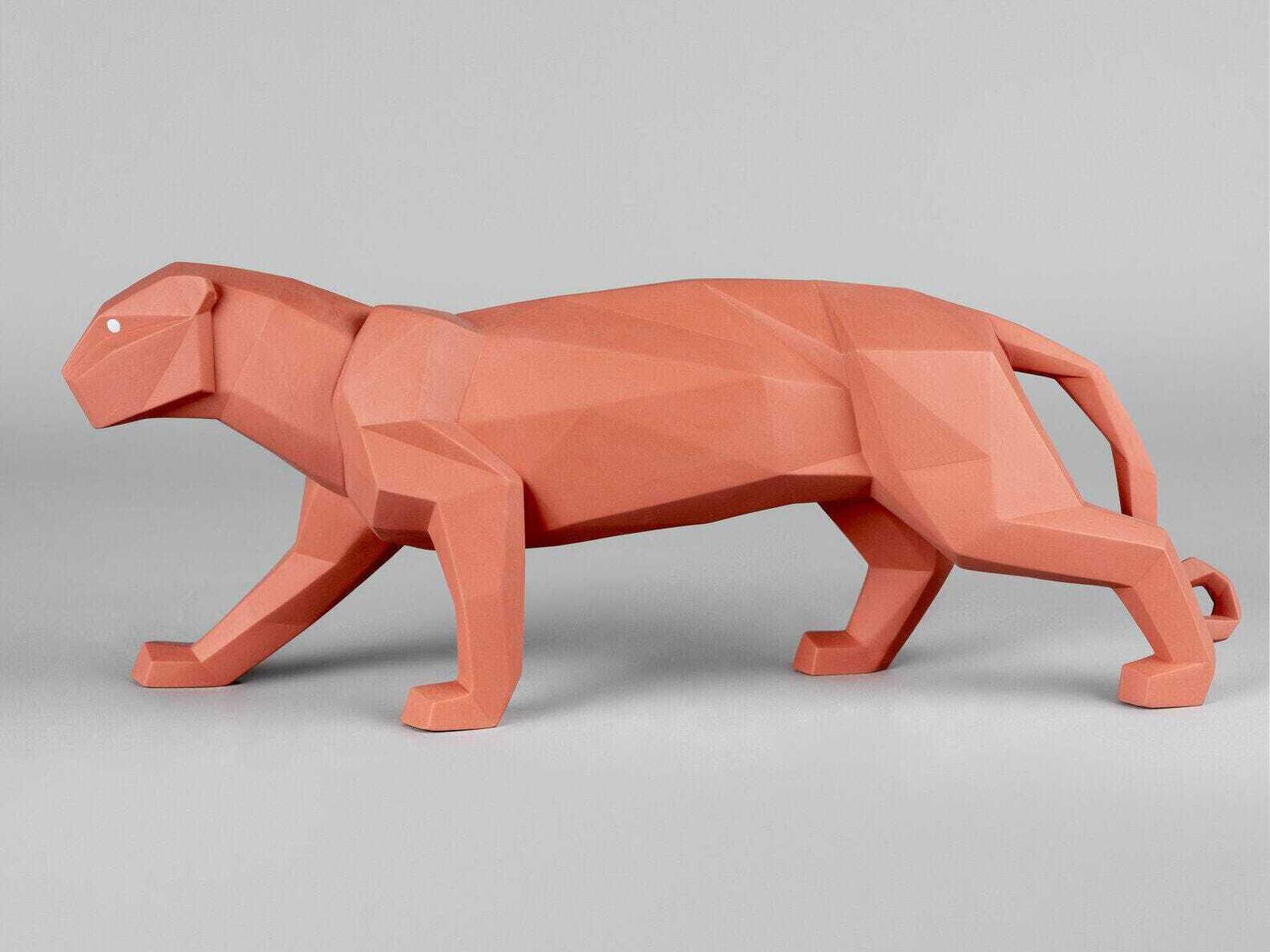 Lladro Matte Coral Panther Sculpture