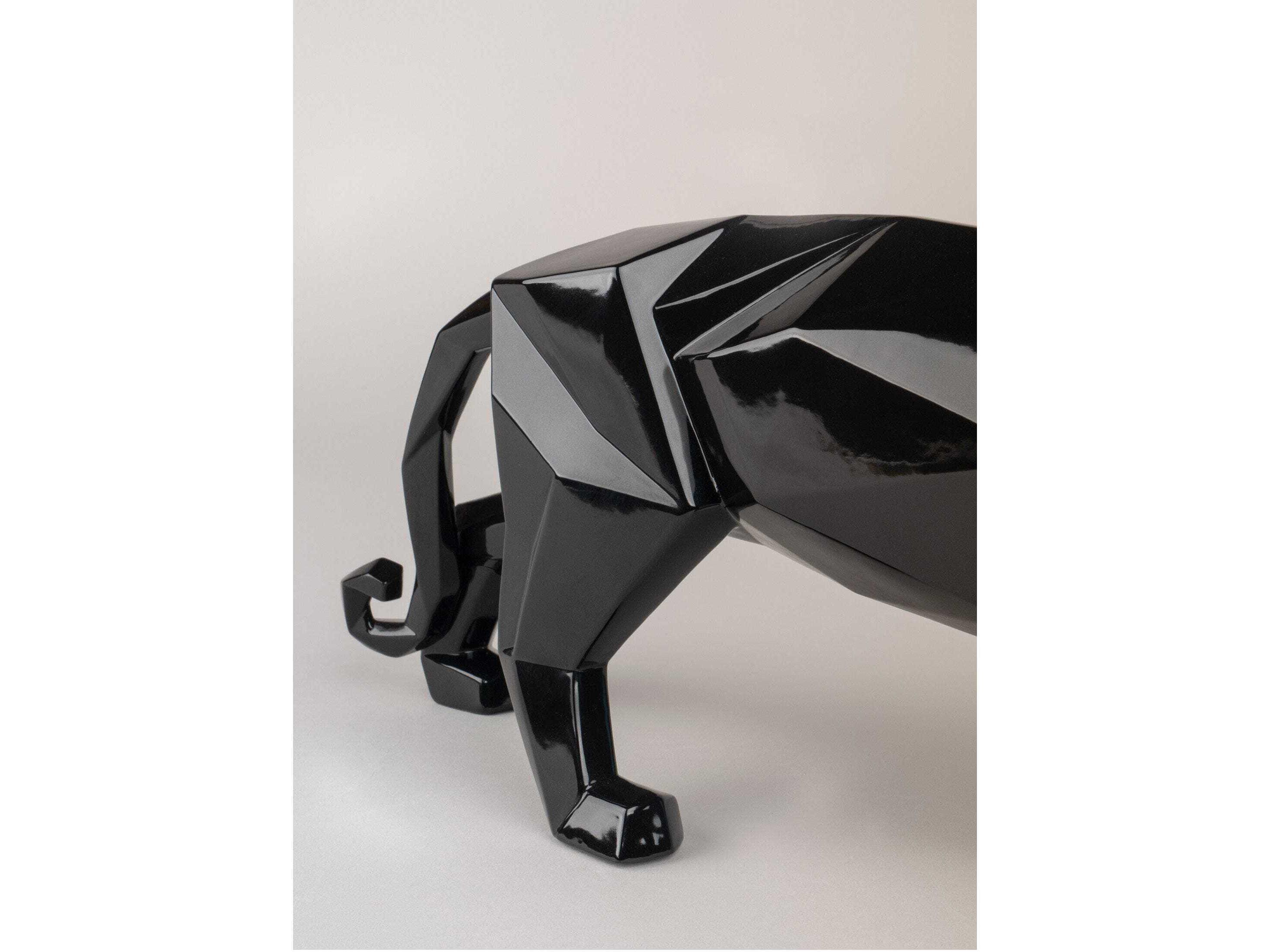 Lladro Glazed Black Panther Sculpture