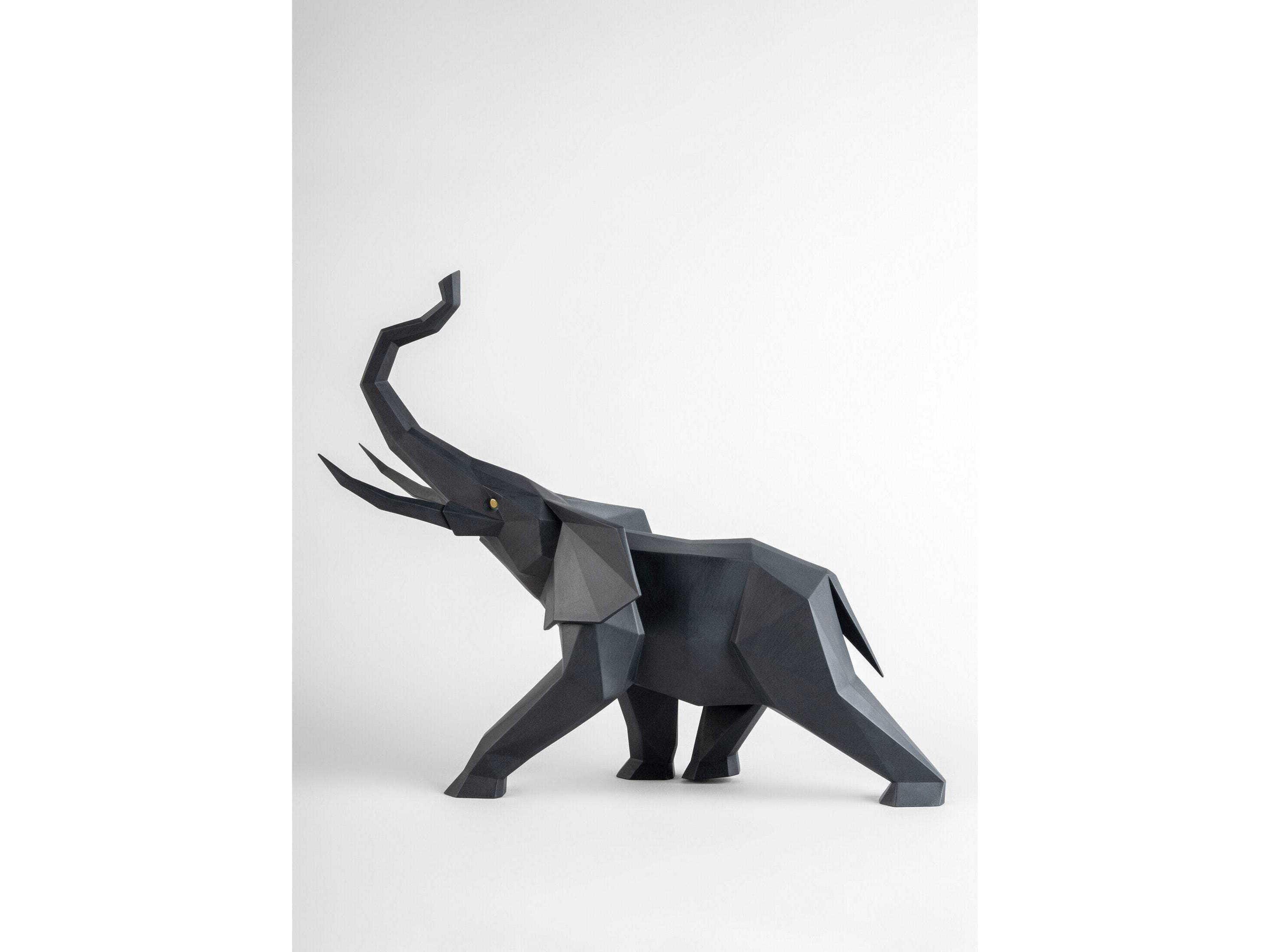 Lladro Matte Black Elephant Sculpture