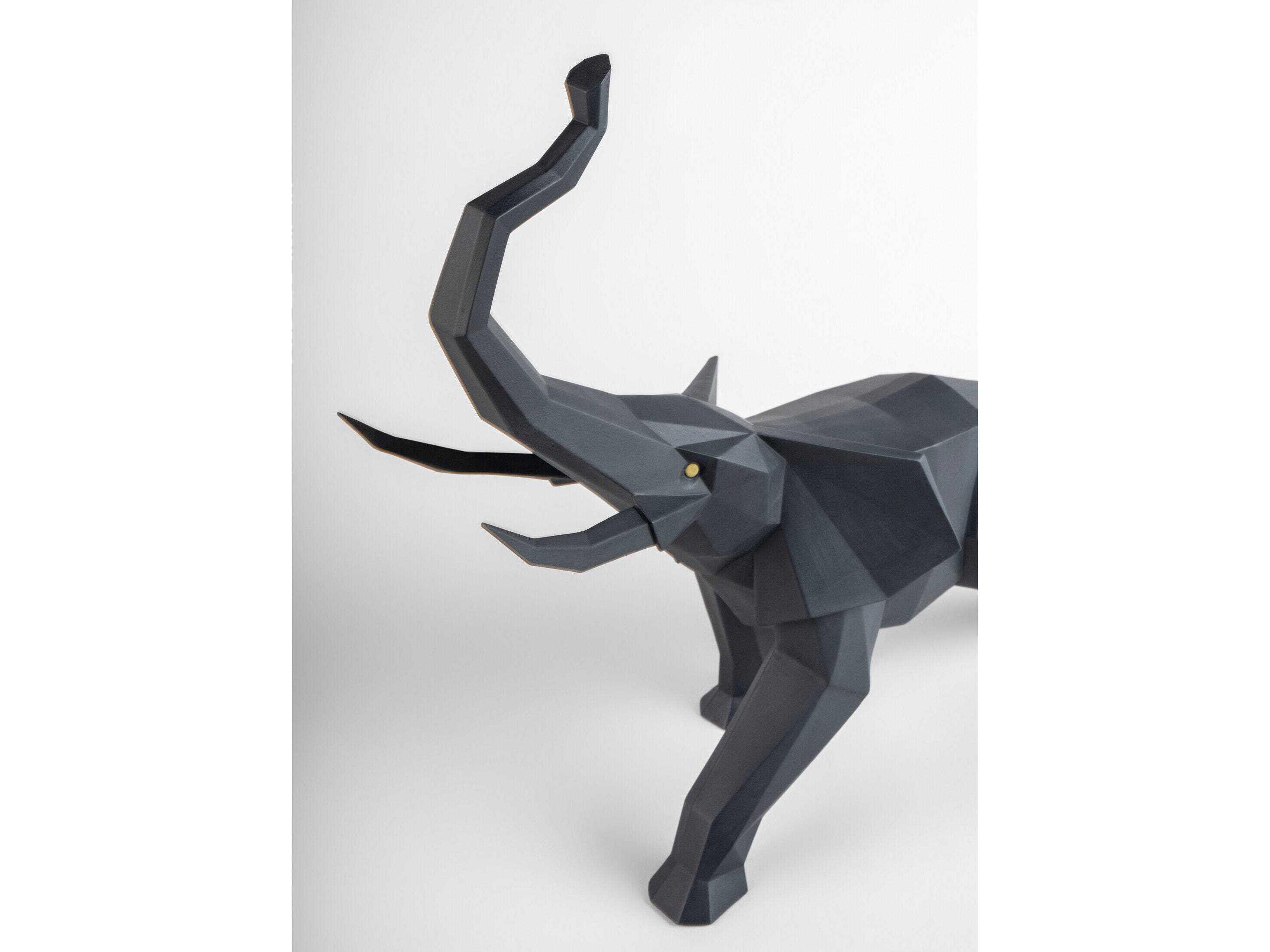 Lladro Matte Black Elephant Sculpture