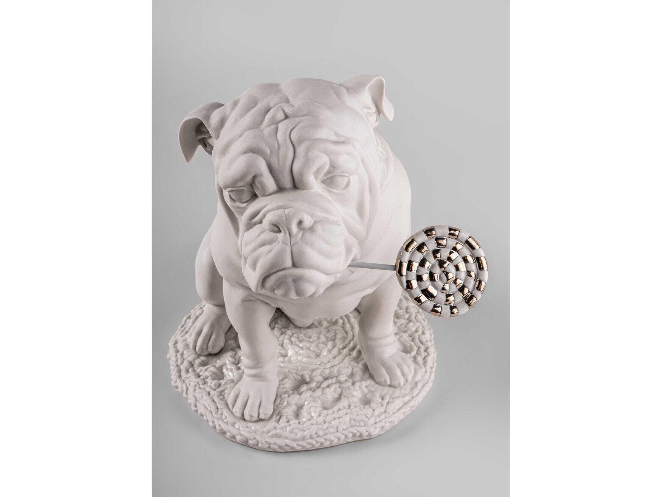 Lladro Bulldog with Lollipop Sculpture