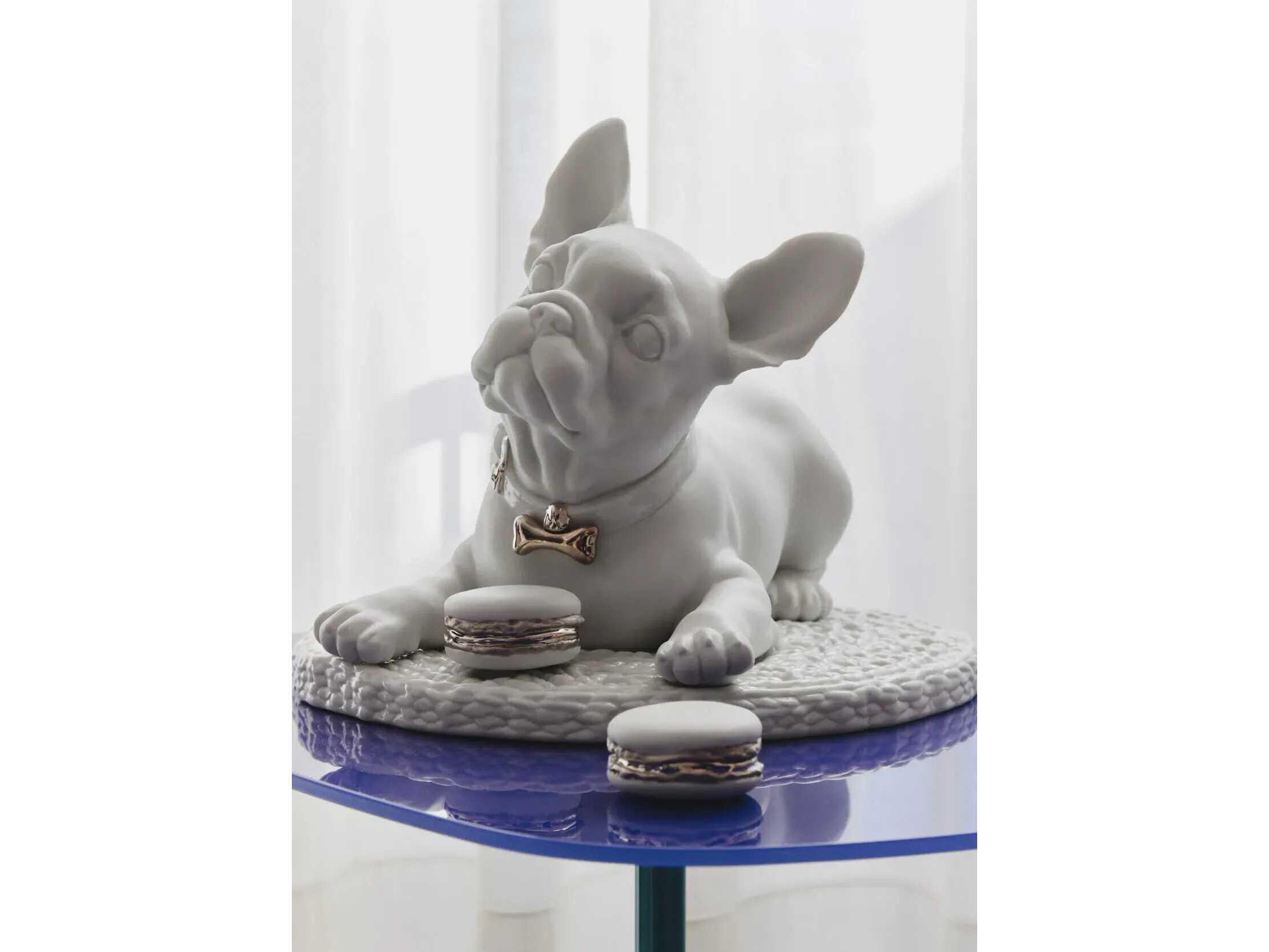 Lladro French Bulldog with Macarons Sculpture