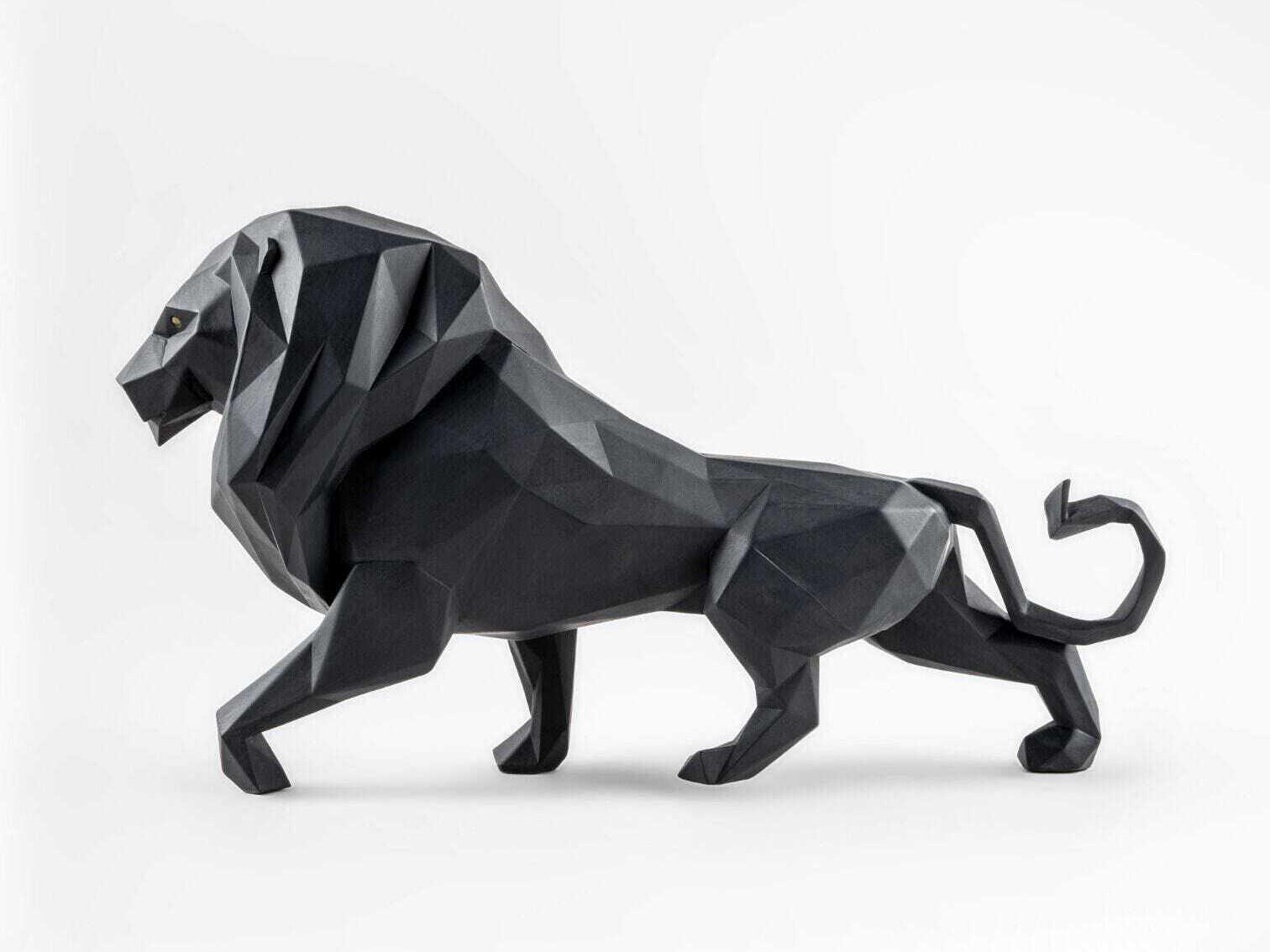 Lladro Matte Black Lion Sculpture
