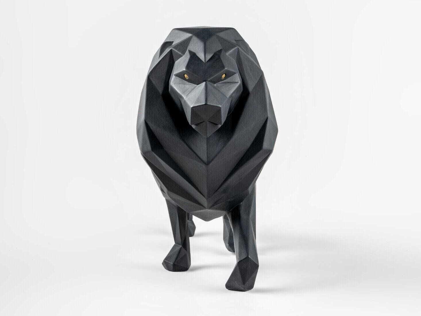 Lladro Matte Black Lion Sculpture