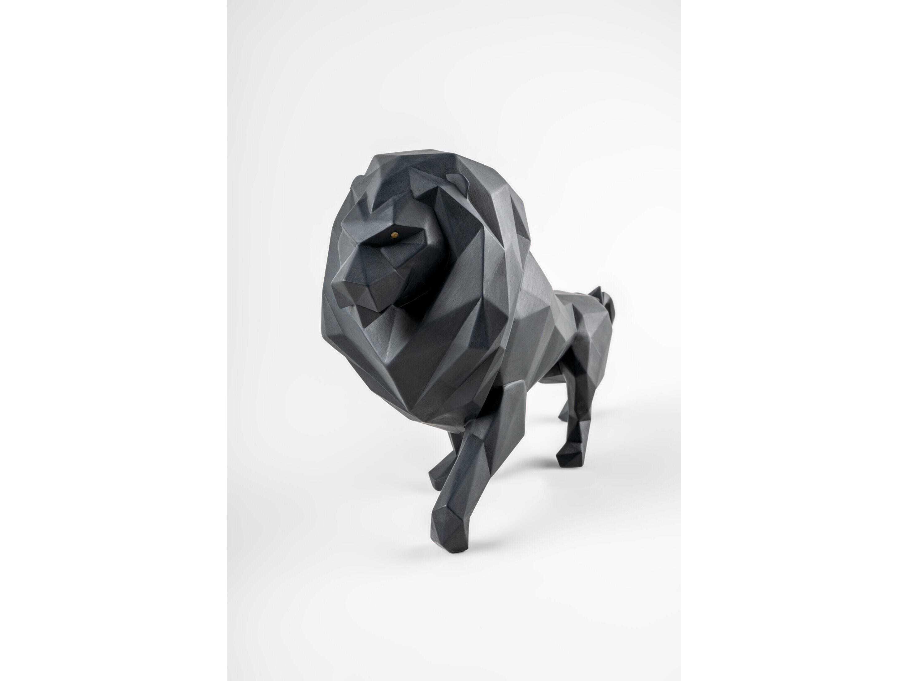 Lladro Matte Black Lion Sculpture