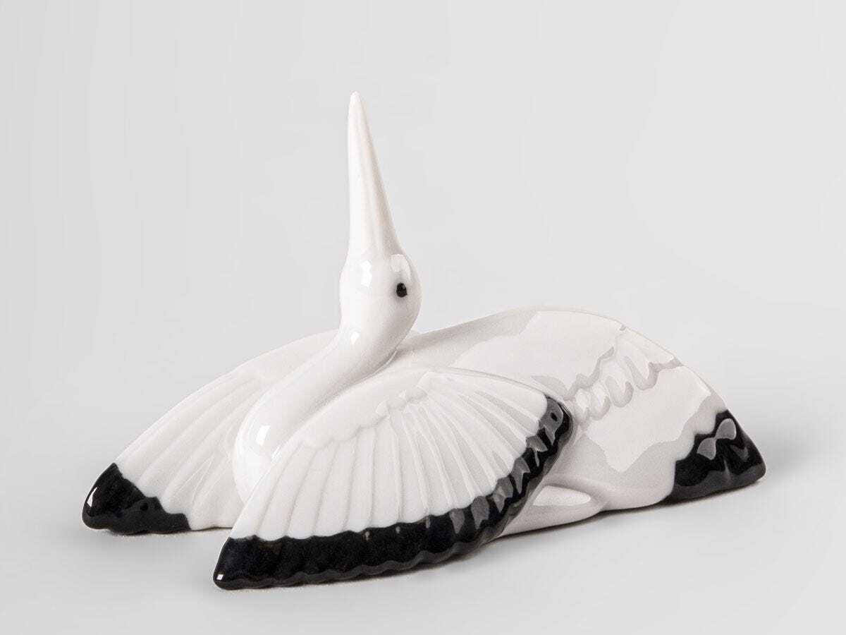 Lladro Ermine and Crane Chopsticks Set