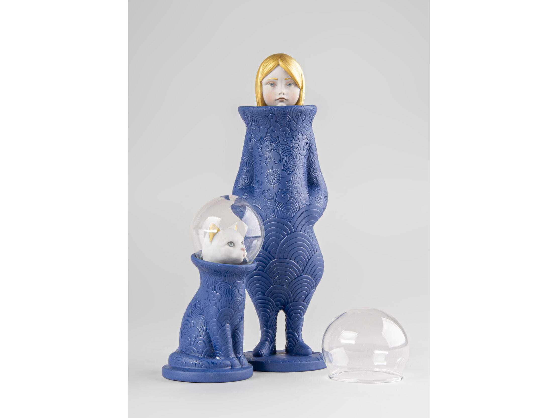 Lladro Cosmic Girl and Cat Sculptures