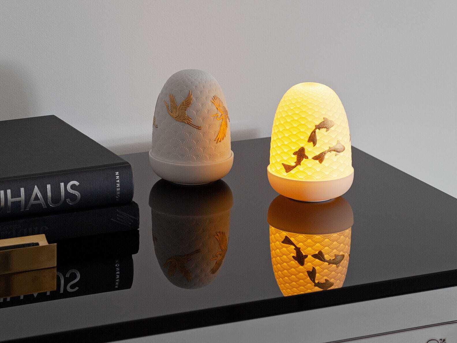 Lladro Cranes Dome White Table Lamp