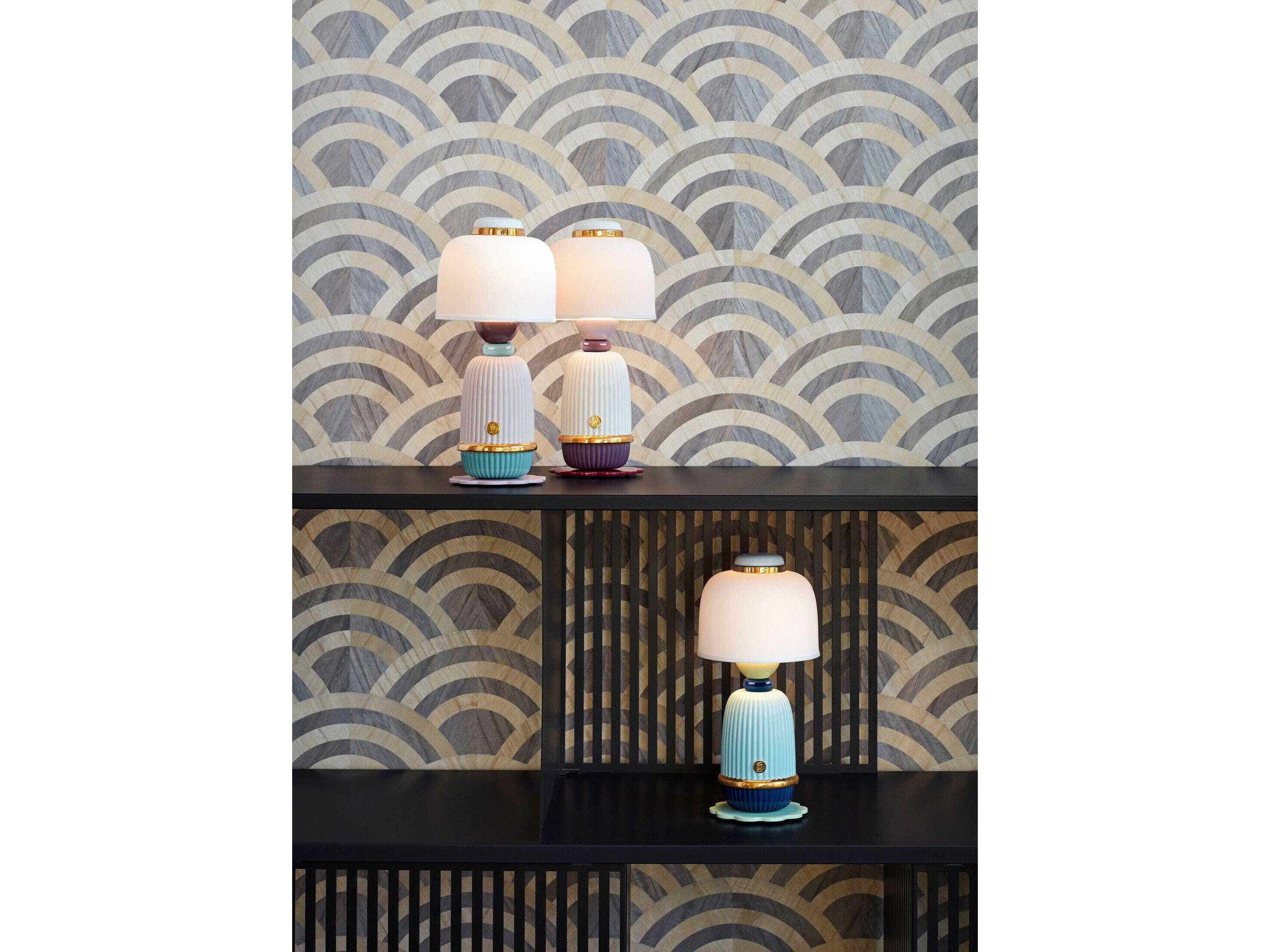 Lladro Kokeshi Cream Purple Table Lamp