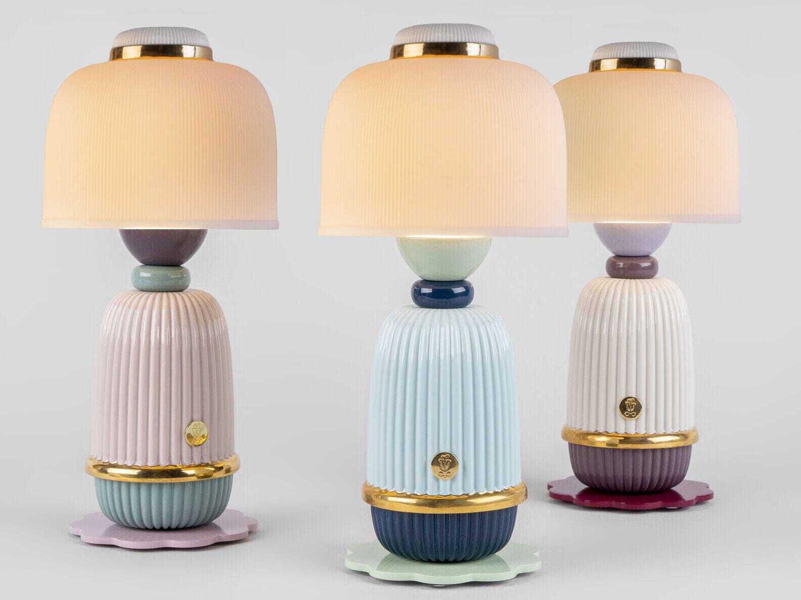 Lladro Kokeshi Cream Purple Table Lamp