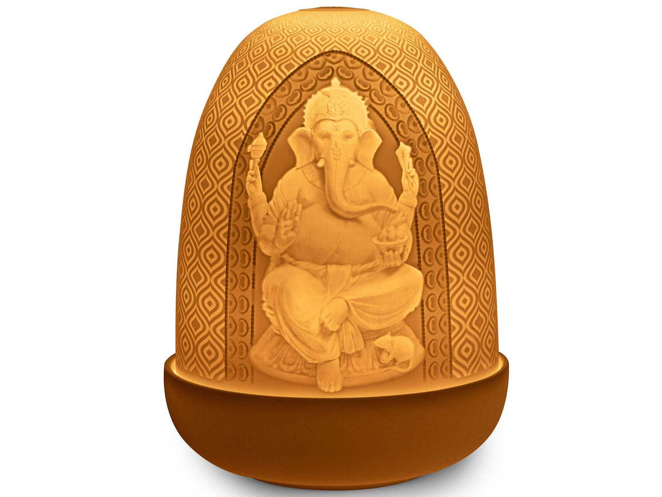Lladro Lord Ganesha & Goddess Lakshmi Dome White Table Lamp