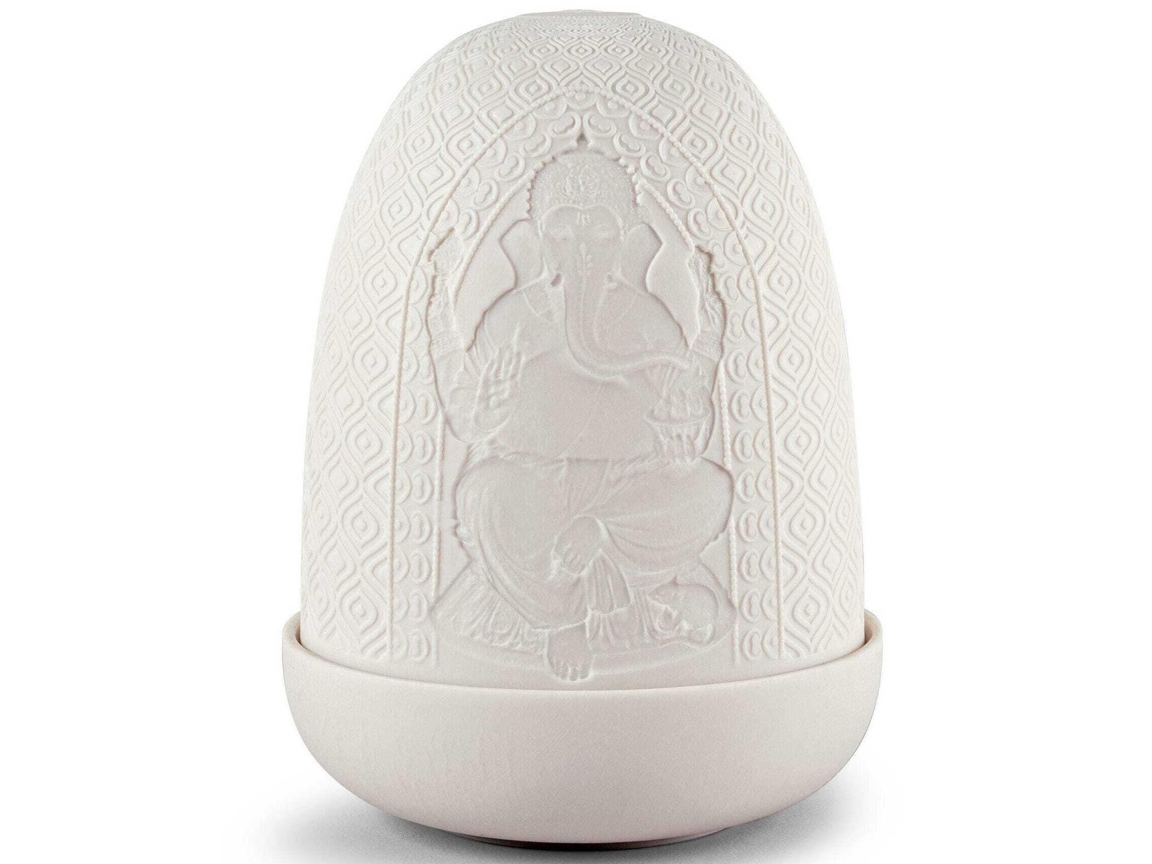Lladro Lord Ganesha & Goddess Lakshmi Dome White Table Lamp