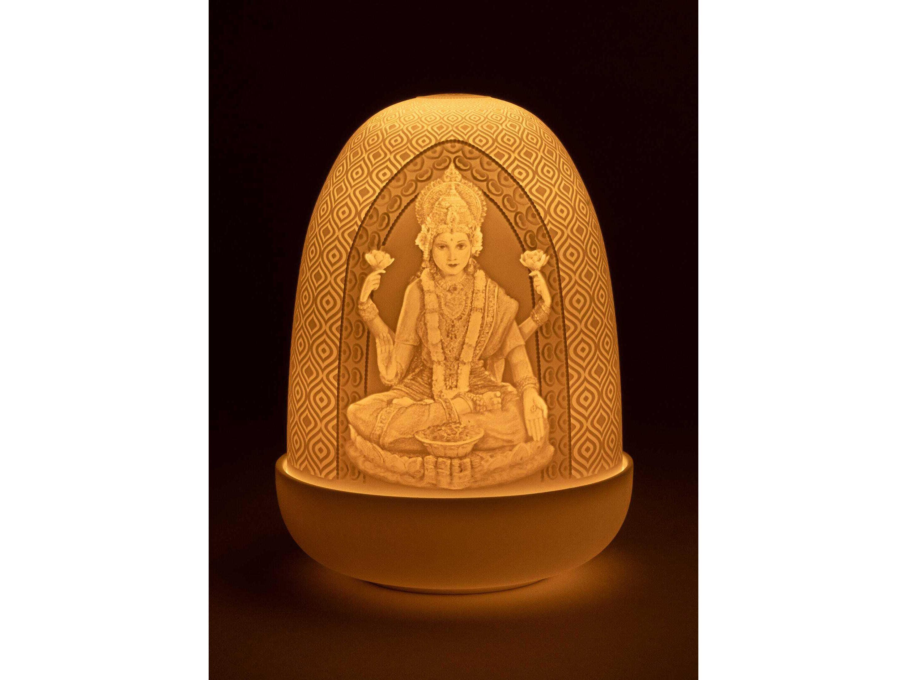 Lladro Lord Ganesha & Goddess Lakshmi Dome White Table Lamp