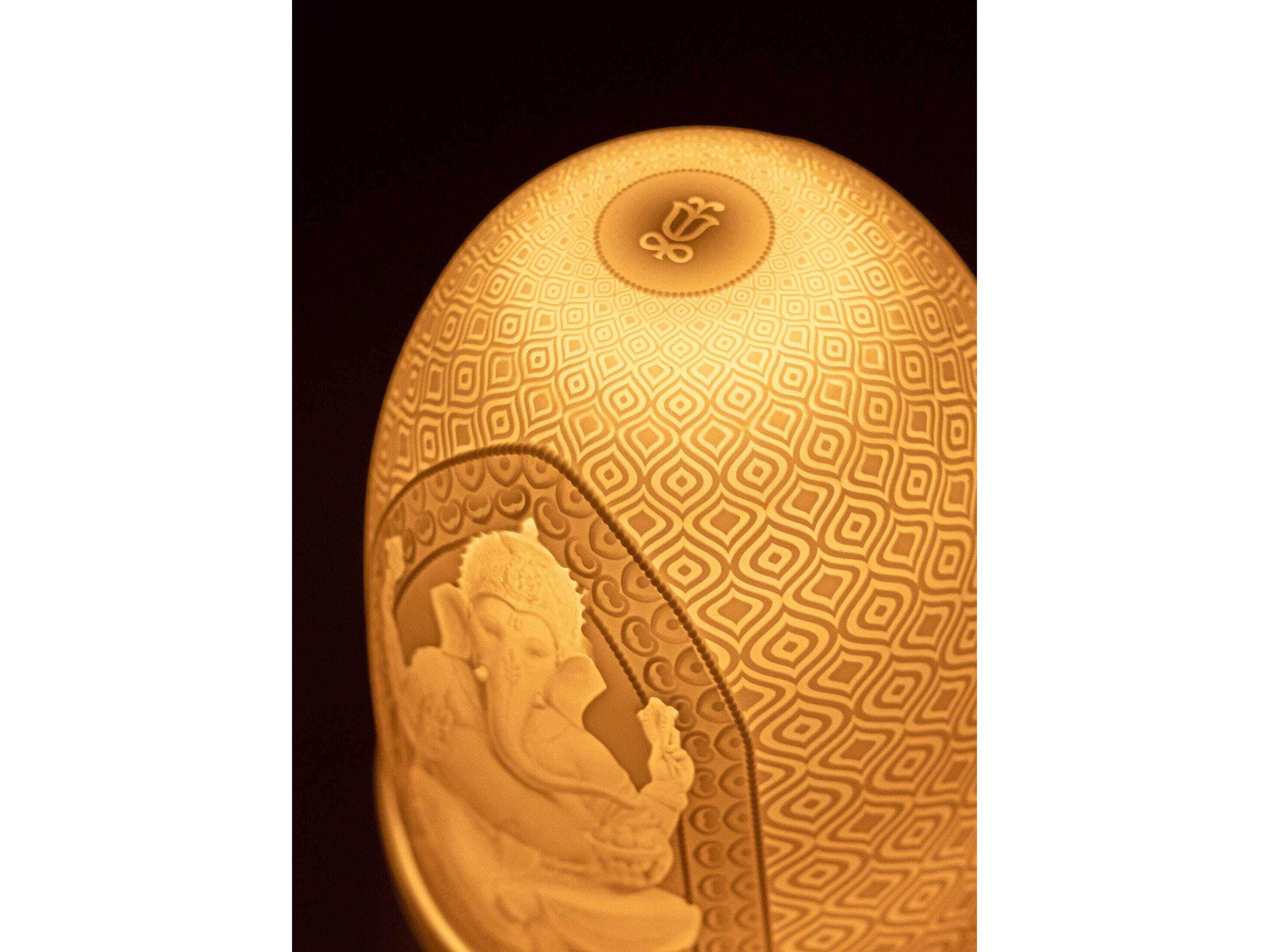 Lladro Lord Ganesha & Goddess Lakshmi Dome White Table Lamp