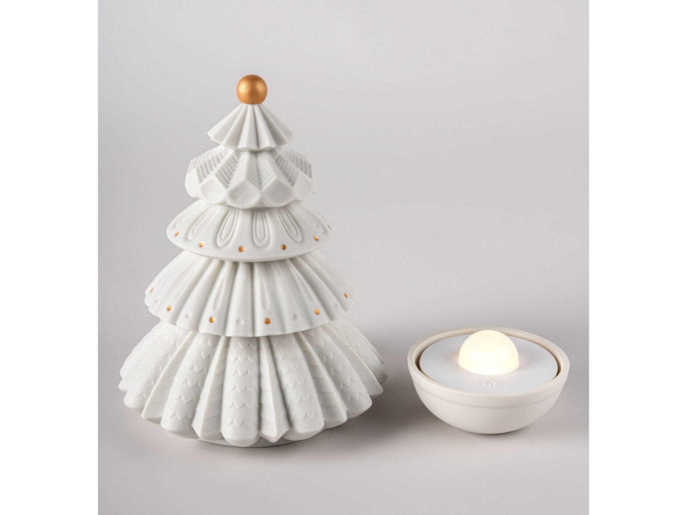 Lladro Christmas Tree Matte White Table Lamp