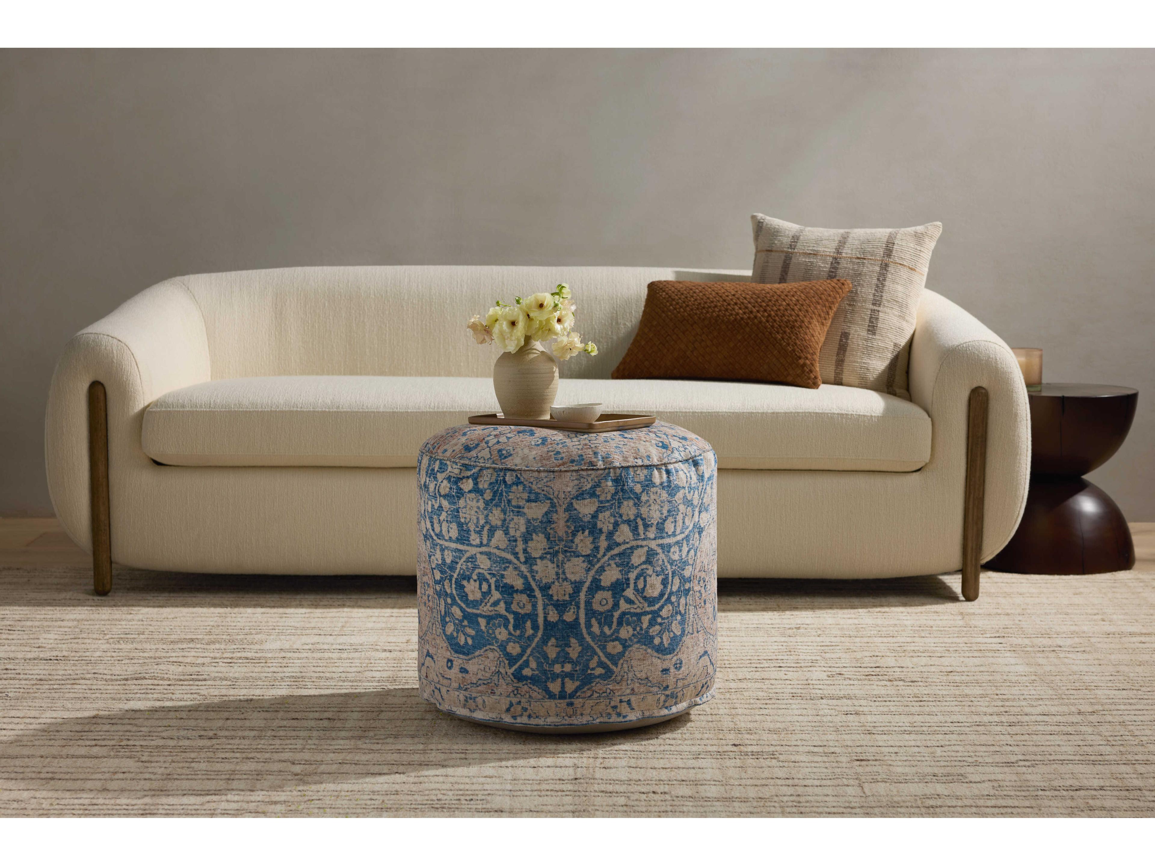 Loloi Rugs Blue Tangerine Orange Upholstered Ottoman