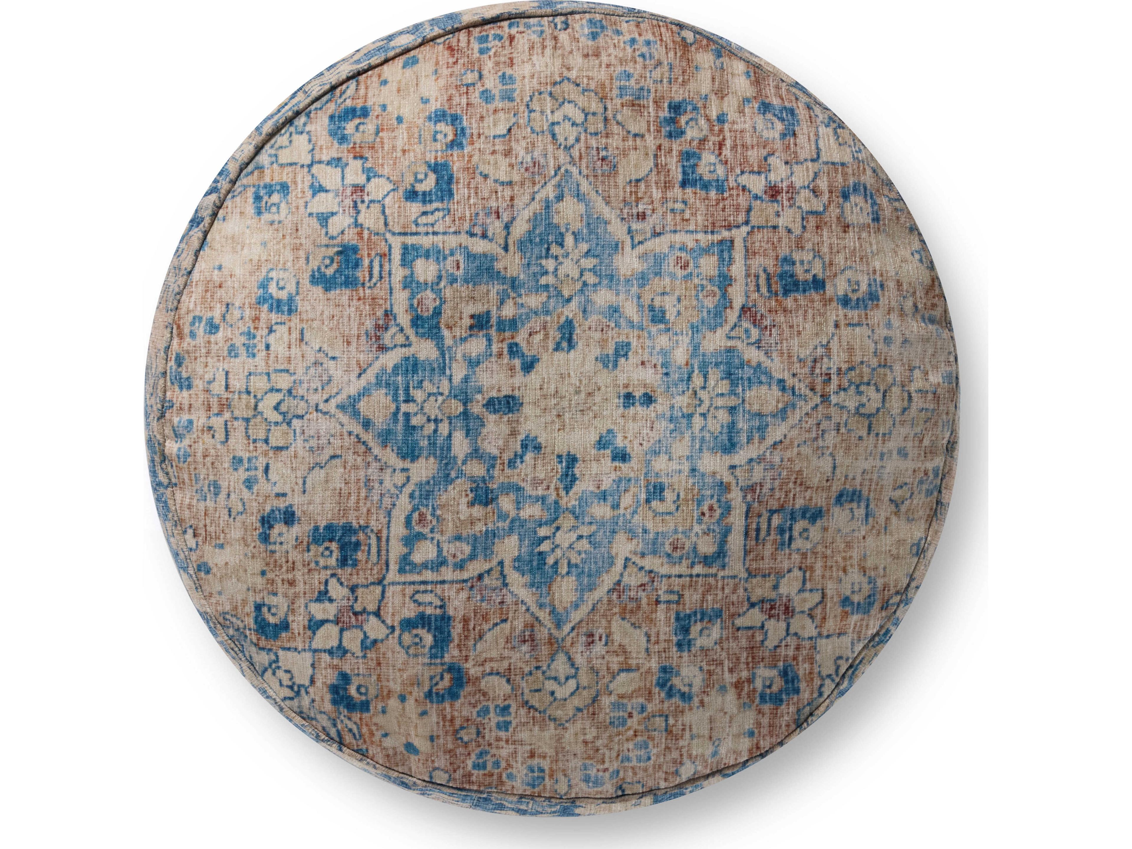 Loloi Rugs Blue Tangerine Orange Upholstered Ottoman