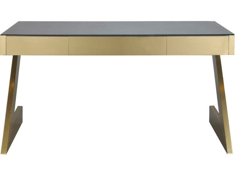 Lillian August Modern Archives Yves Aged Mirror Polished Brass Writing Desk