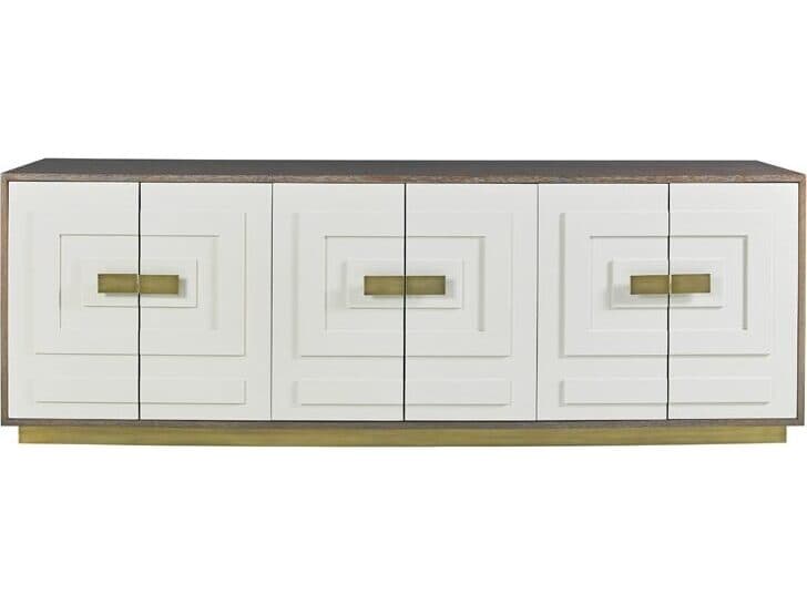 Lillian August Modern Archives Jasper 84" Walnut Wood Gloss White Brass Credenza Sideboard