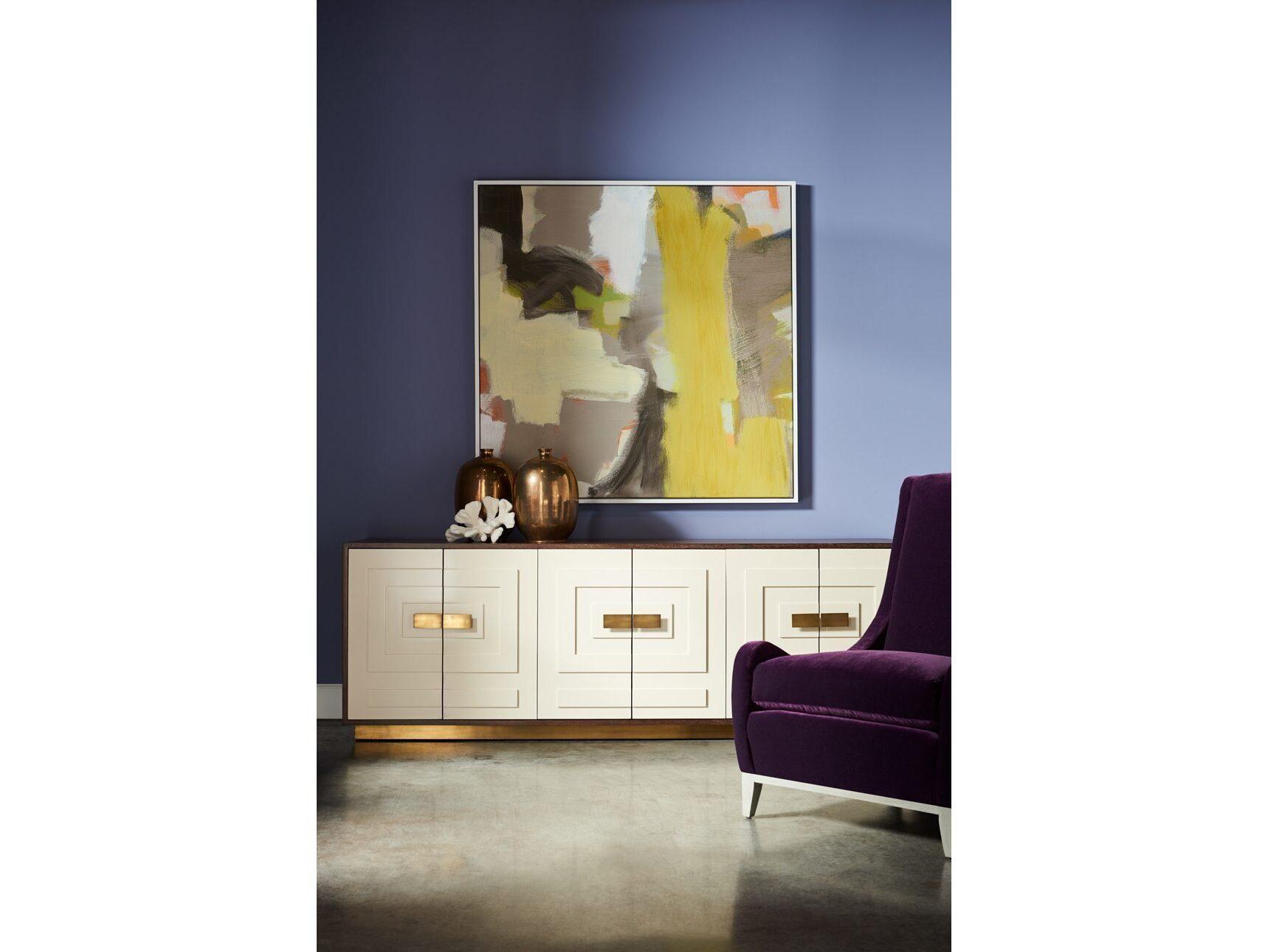 Lillian August Modern Archives Jasper 84" Walnut Wood Gloss White Brass Credenza Sideboard