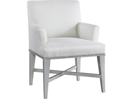 Lillian August Upholstery Britt Walnut Wood White Upholstered Arm Dining Chair