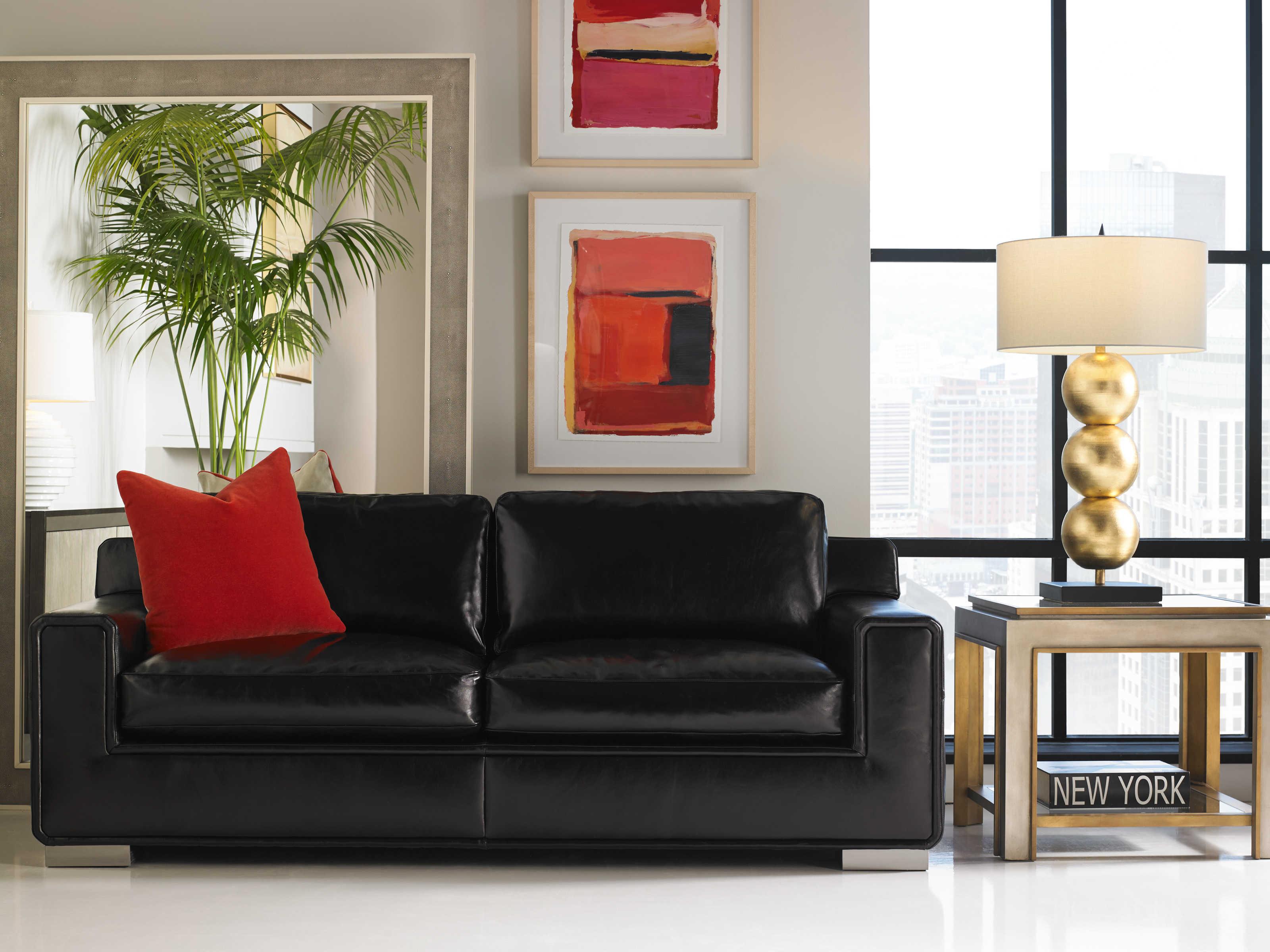 Lillian August Upholstery Deal Black Clear Lacquer Leather Sofa