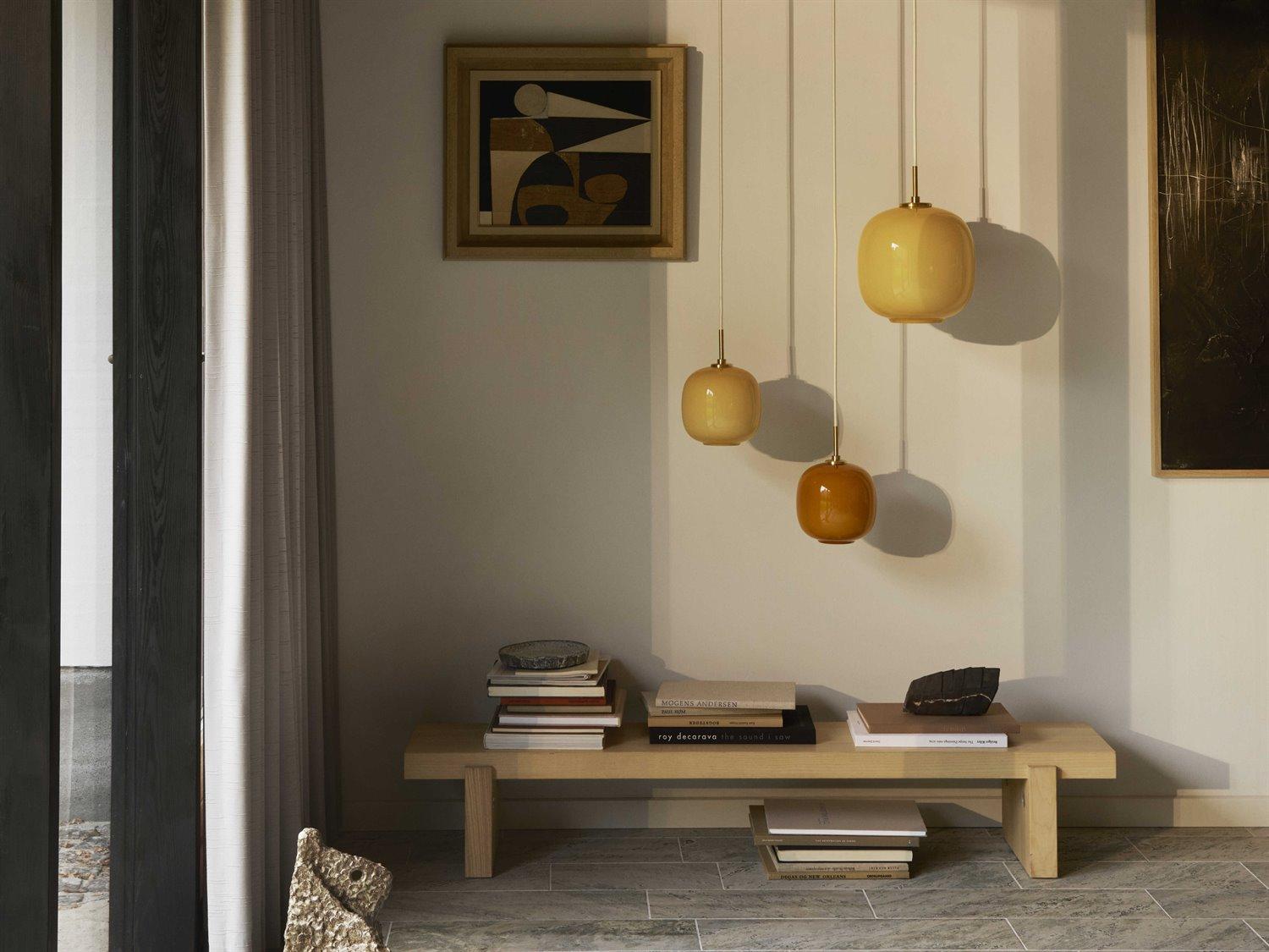 Louis Poulsen VL45 1-Light Brass Glossy Amber Orange Round Mini Pendant