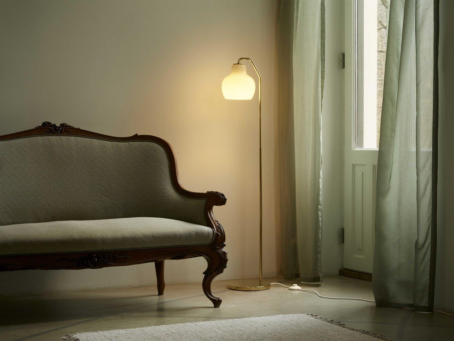 Louis Poulsen VL Ring Opal White Satin Polished Brass Floor Lamp