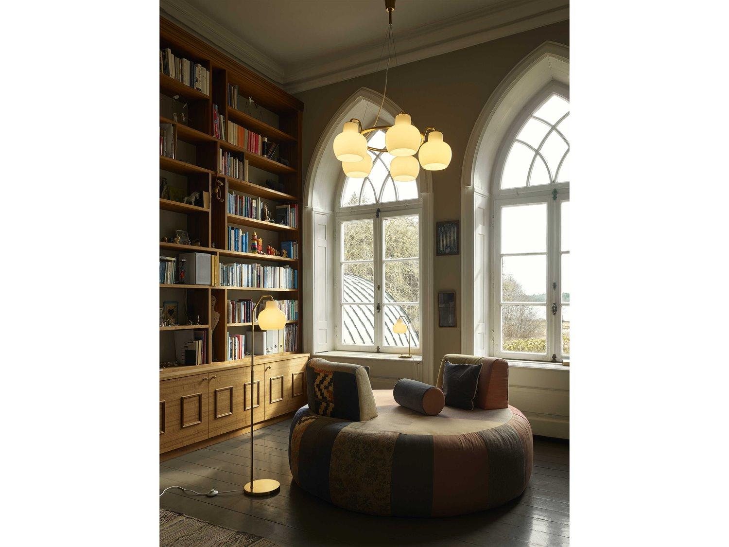 Louis Poulsen VL Ring Opal White Satin Polished Brass Floor Lamp