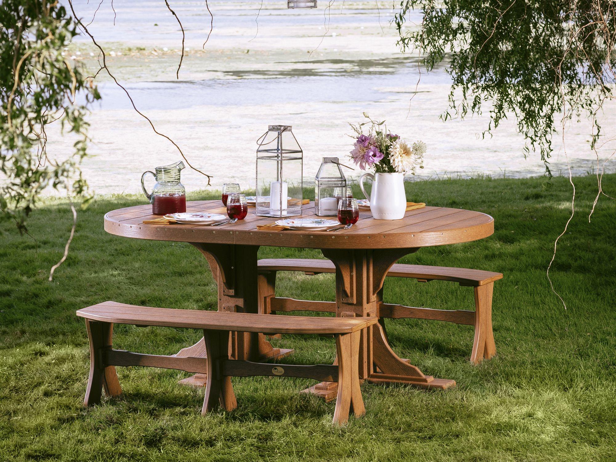 LuxCraft Recycled Plastic Poly Oval Table Outdoor Dining Set