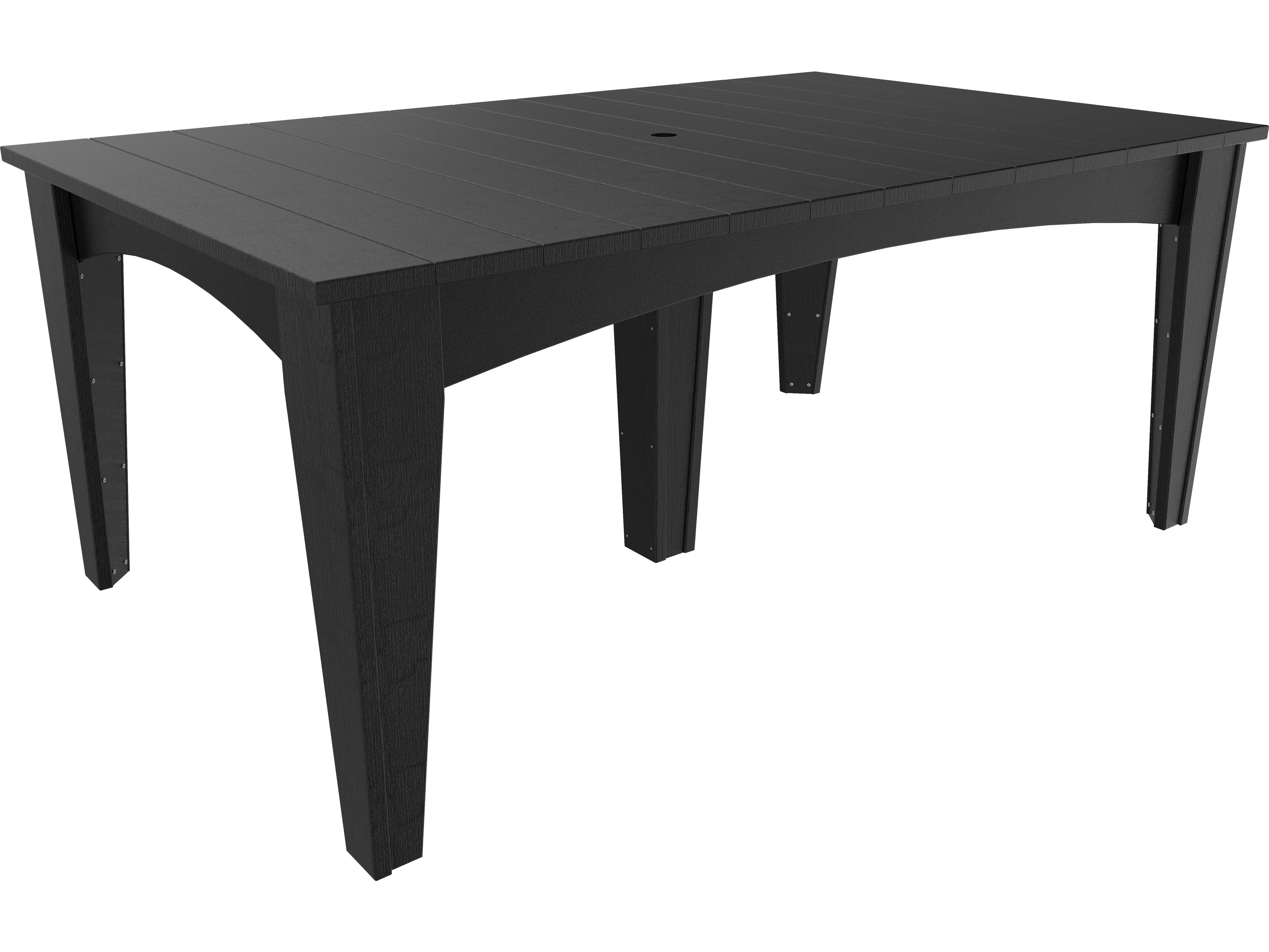 LuxCraft Recycled Plastic Rectangular Island Outdoor Patio Dining Table with Umbrella Hole