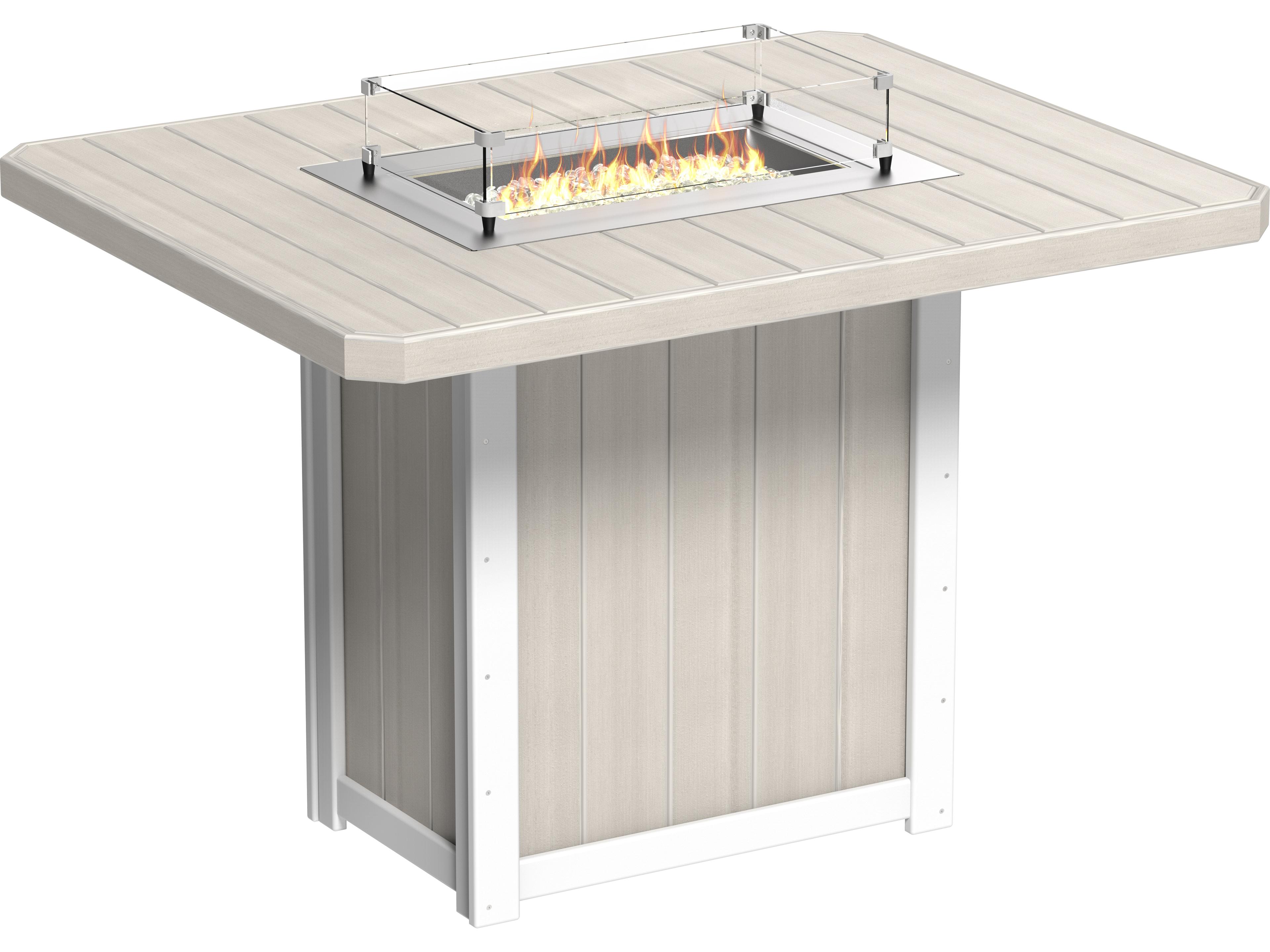 LuxCraft Recycled Plastic Lumin Rectangular Bar Height Outdoor Patio Fire Pit Table