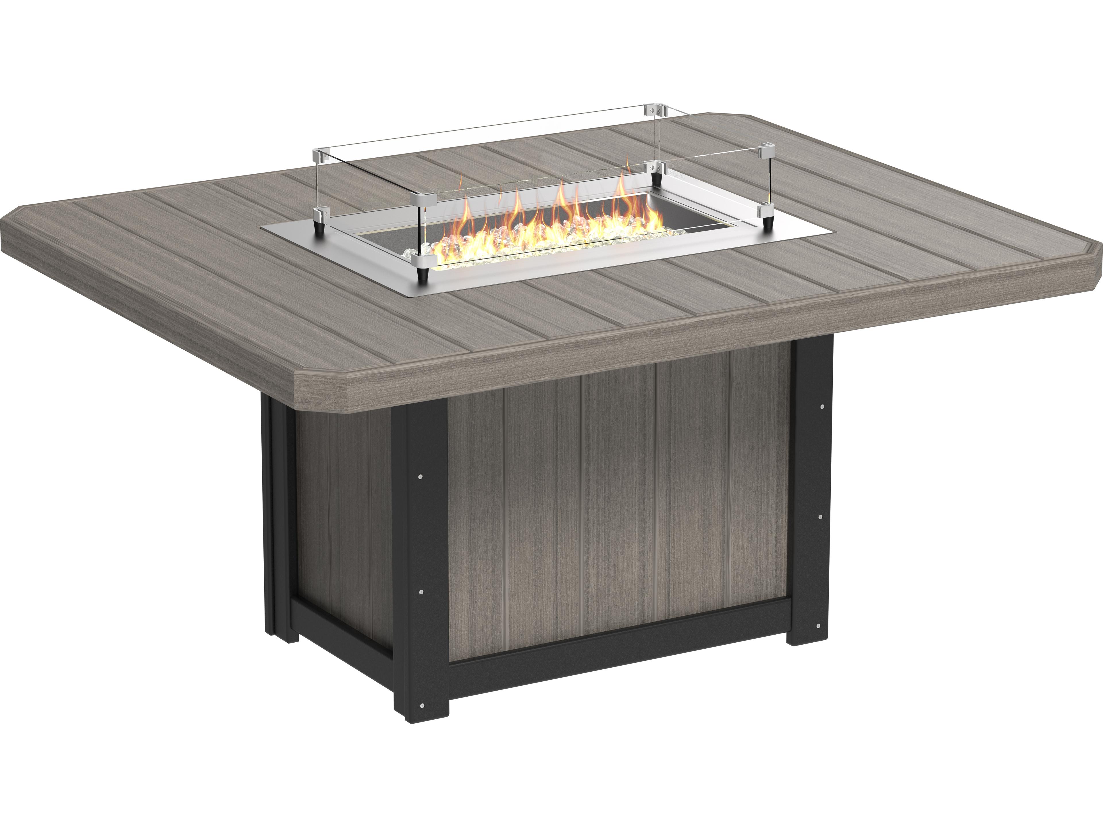 LuxCraft Recycled Plastic Lumin Rectangular Dining Height Outdoor Fire Pit Table
