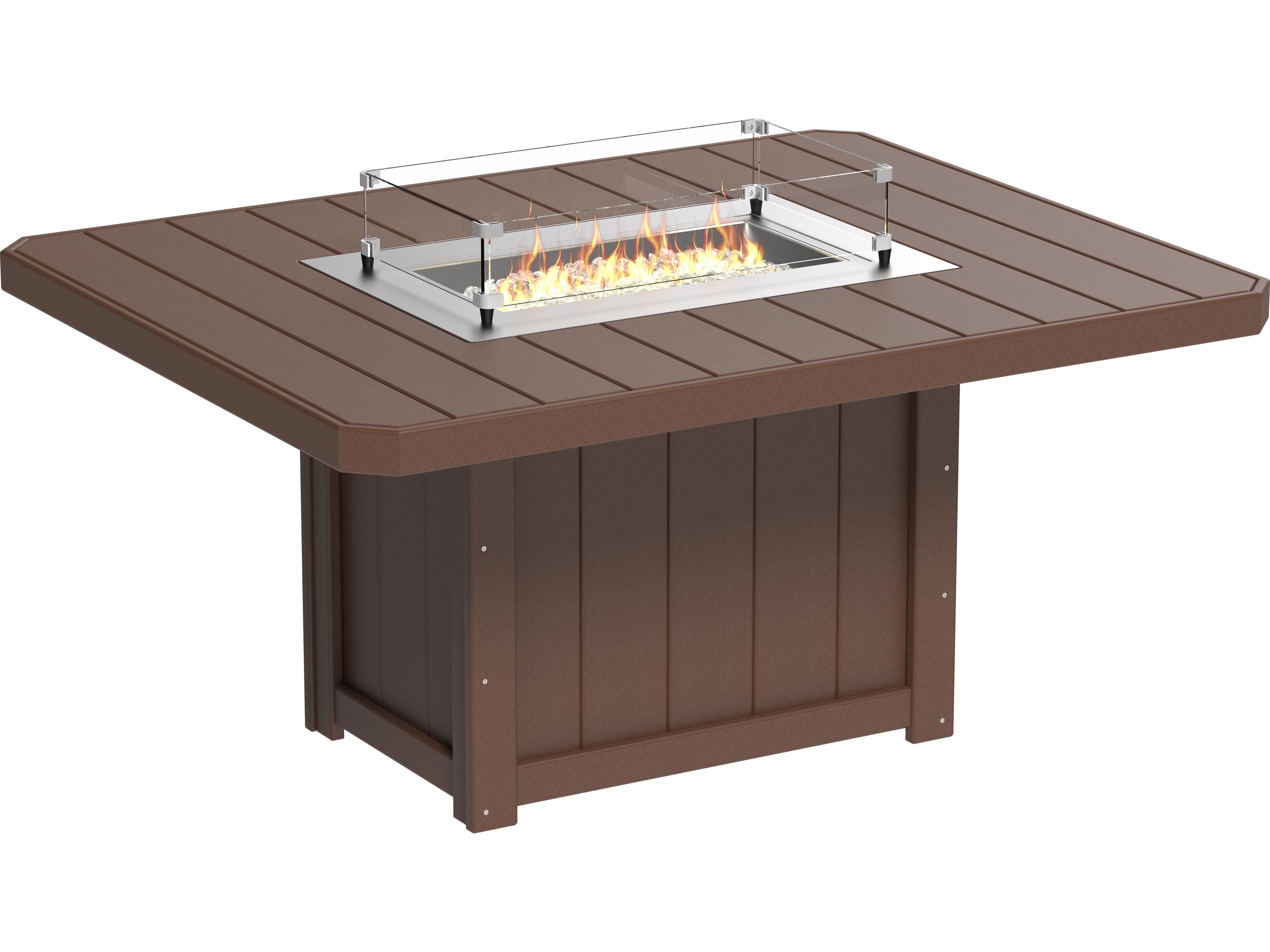 LuxCraft Recycled Plastic Lumin Rectangular Dining Height Outdoor Fire Pit Table