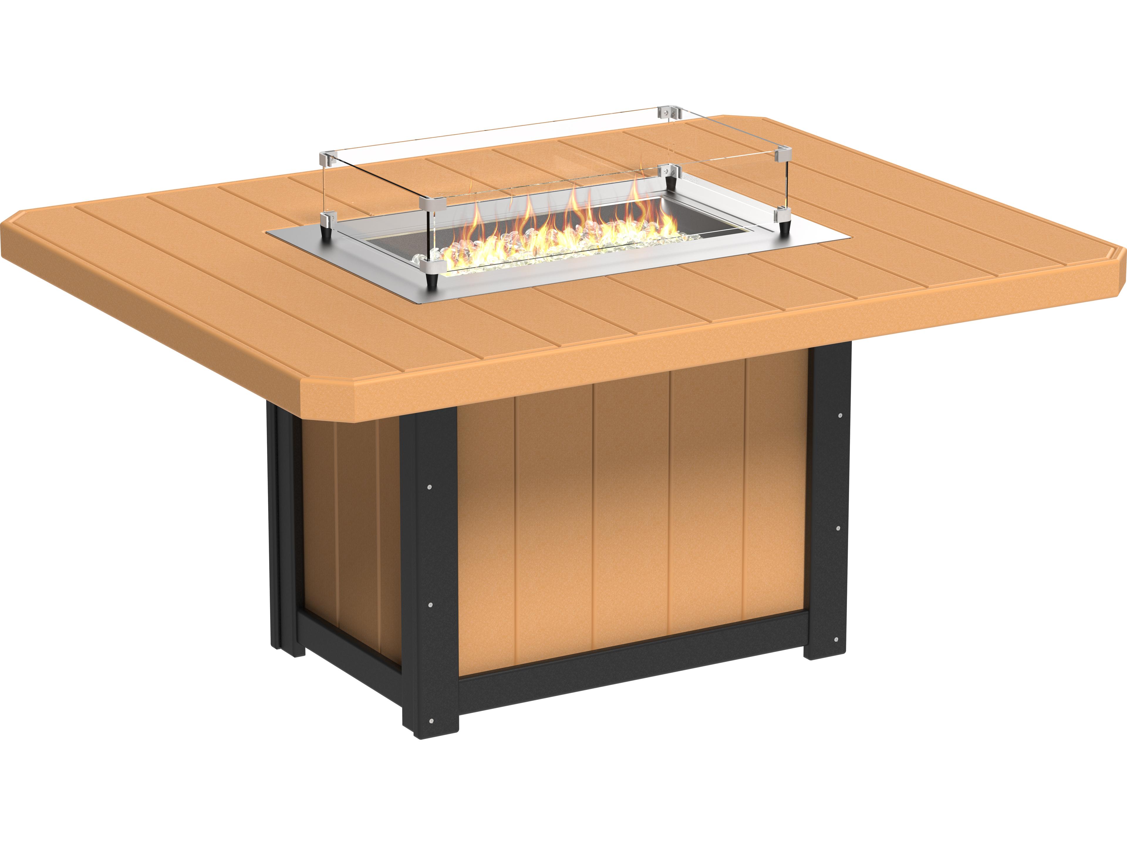 LuxCraft Recycled Plastic Lumin Rectangular Dining Height Outdoor Fire Pit Table