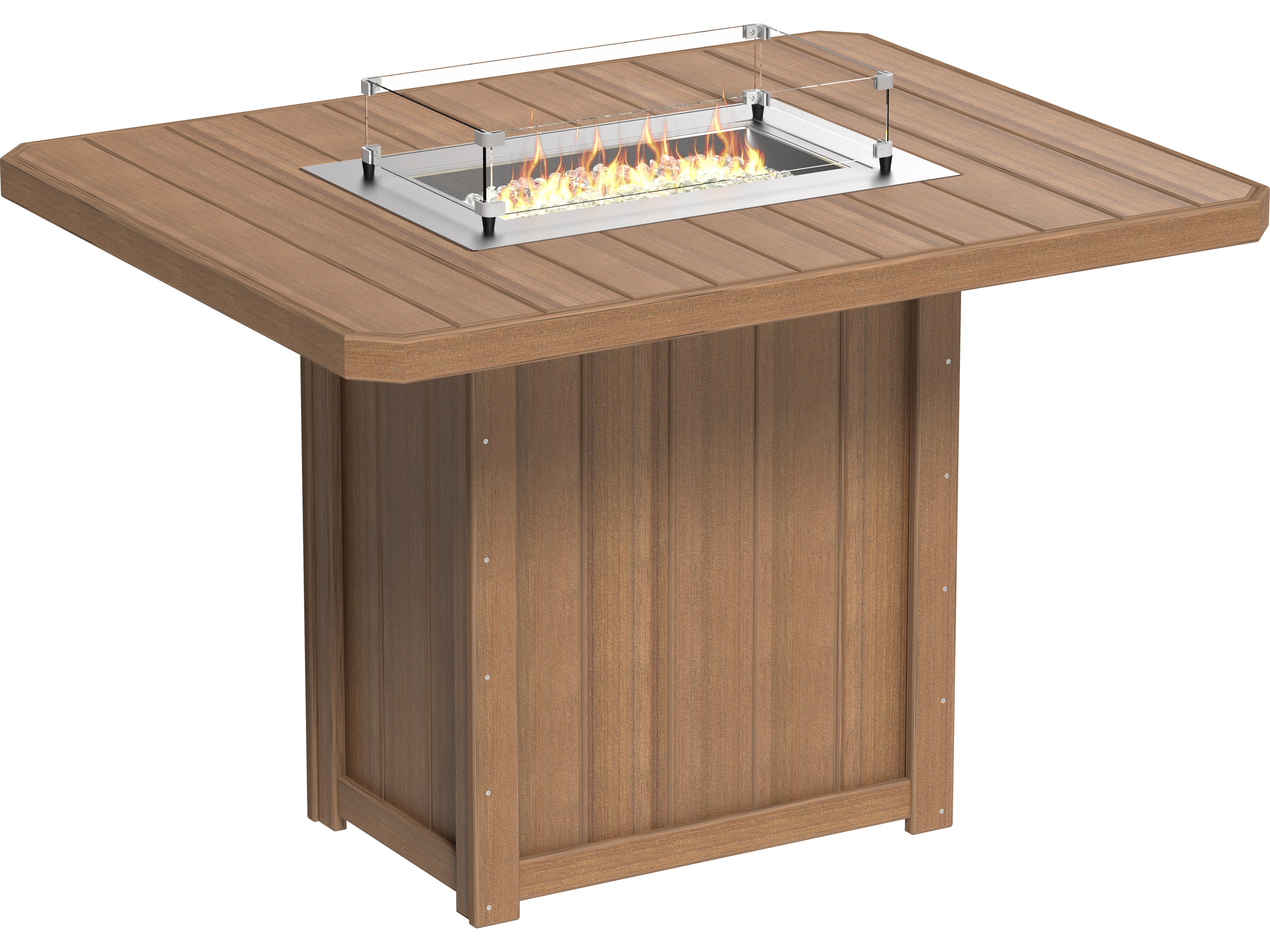 LuxCraft Recycled Plastic Lumin Rectangular Bar Height Outdoor Patio Fire Pit Table
