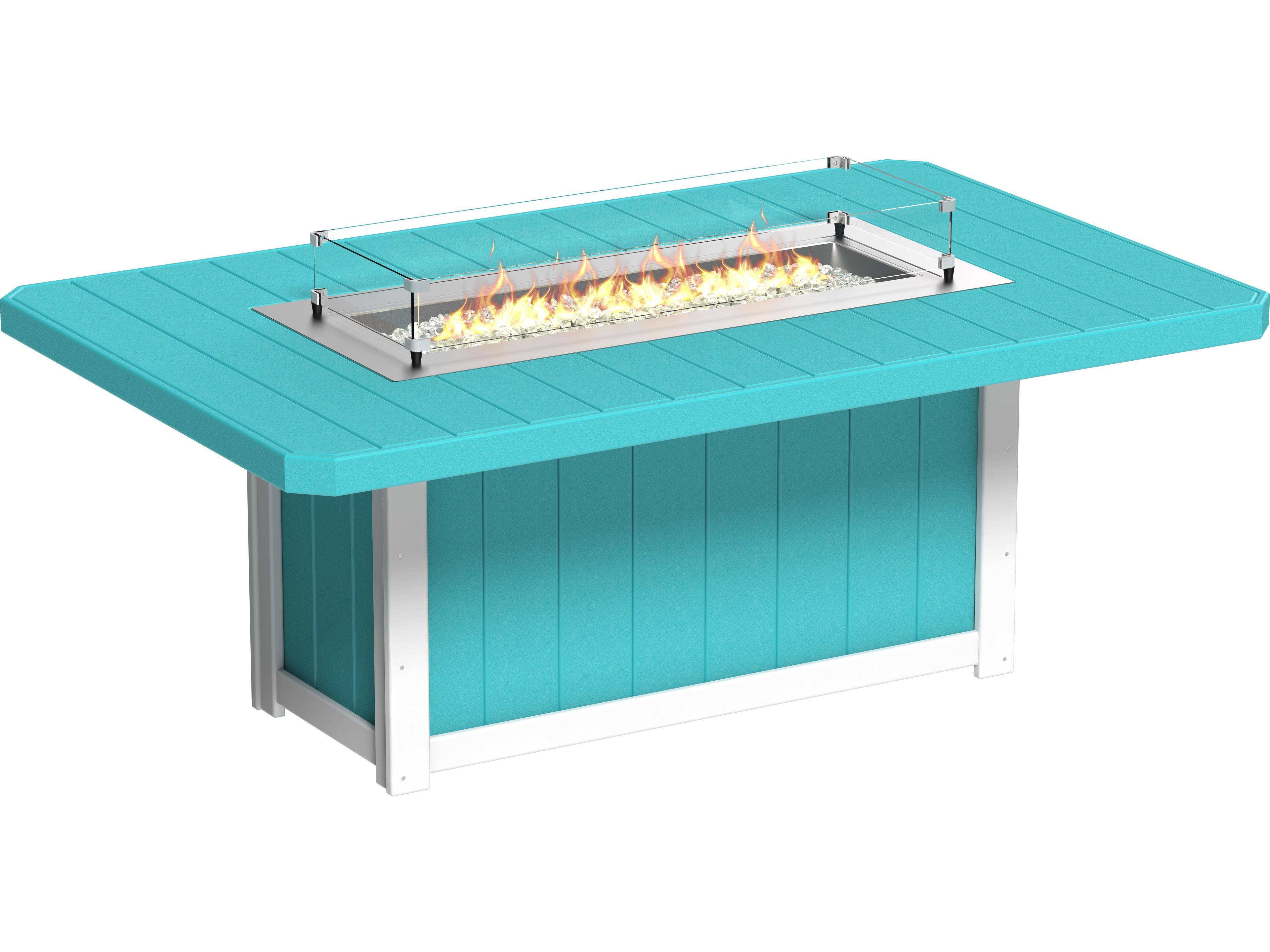 LuxCraft Recycled Plastic Lumin Rectangular Dining Height Outdoor Fire Pit Table