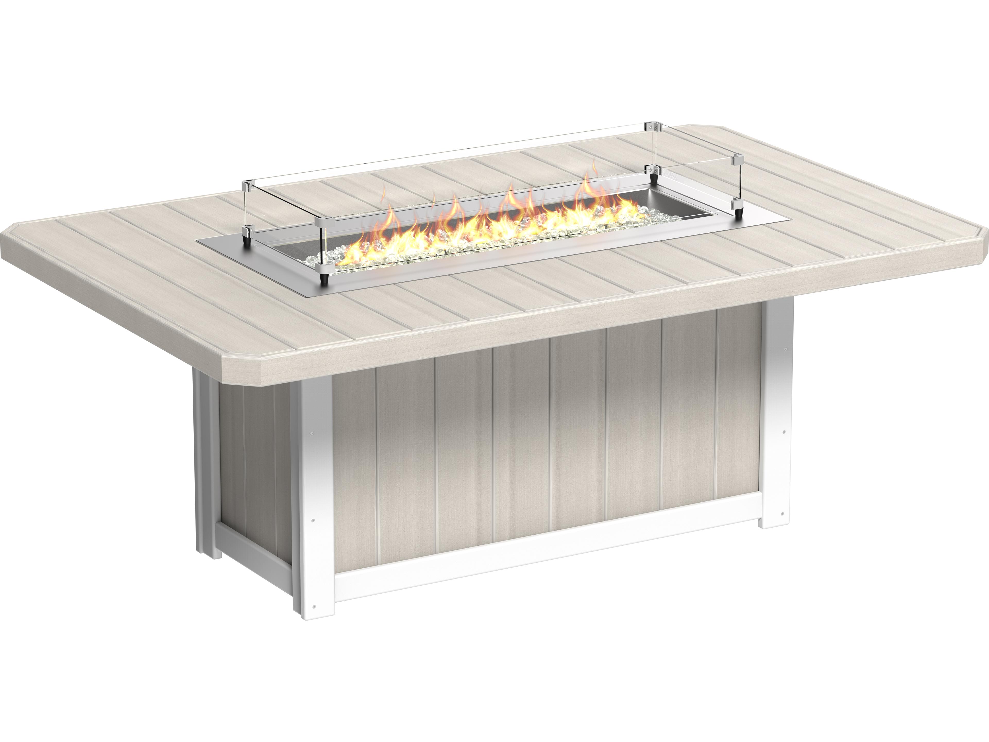 LuxCraft Recycled Plastic Lumin Rectangular Dining Height Outdoor Fire Pit Table