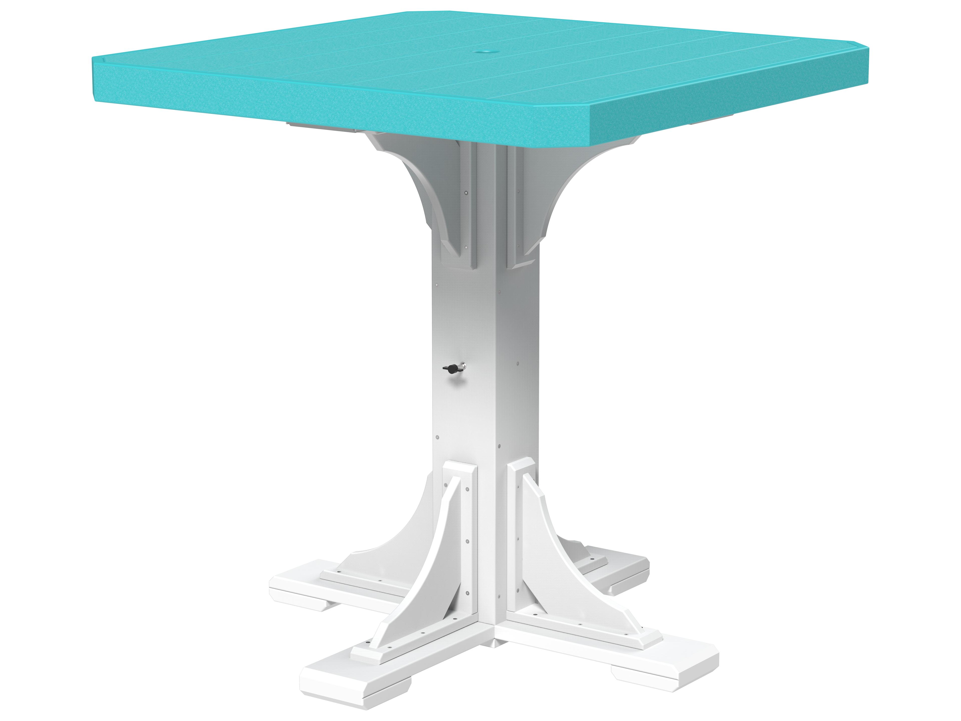 LuxCraft Recycled Plastic Square Outdoor Bar Height Table with Umbrella Hole
