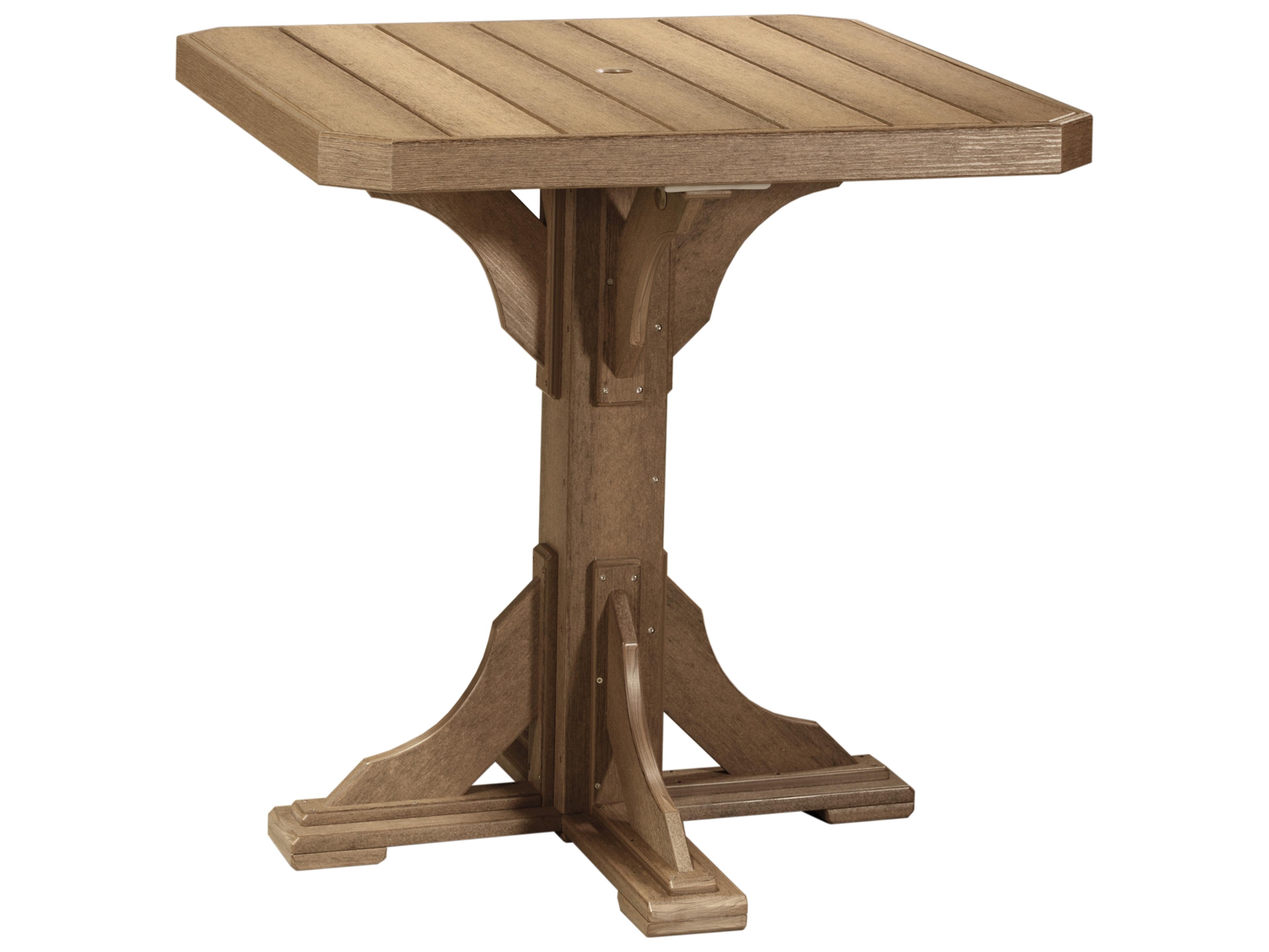 LuxCraft Recycled Plastic Square Outdoor Bar Height Table with Umbrella Hole