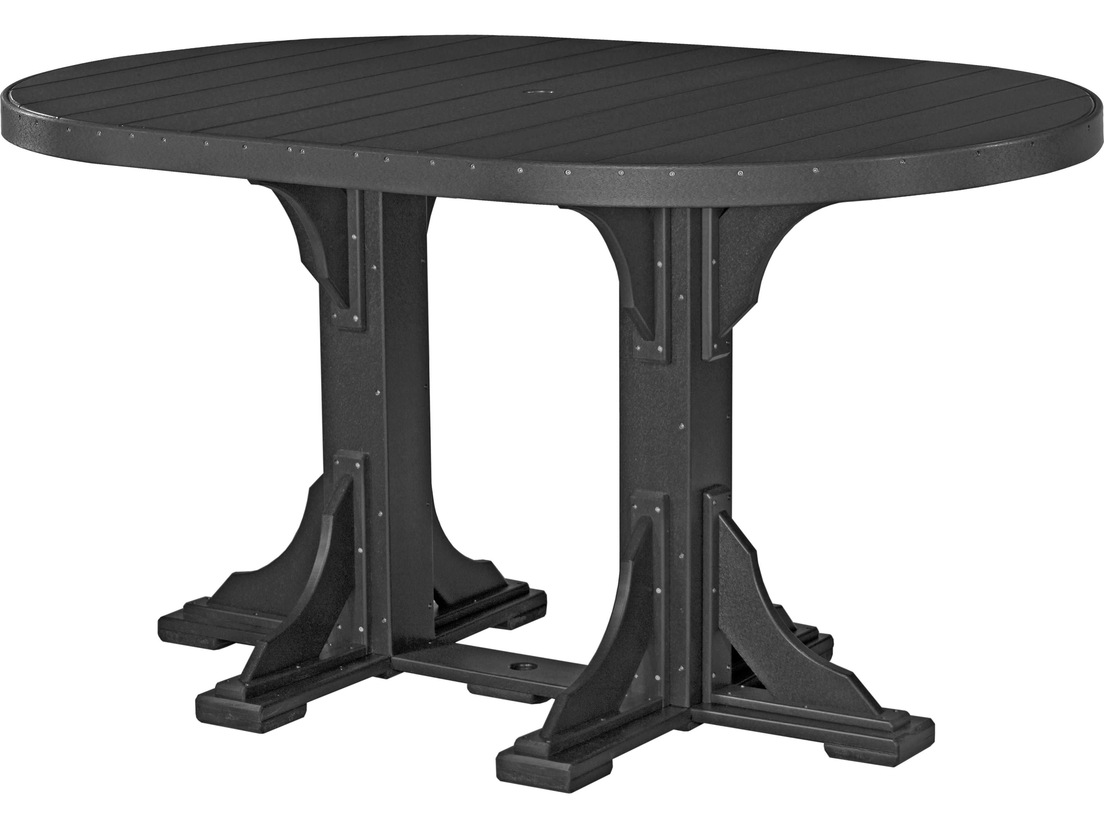 LuxCraft Recycled Plastic Oval Patio Bar Height Table with Umbrella Hole