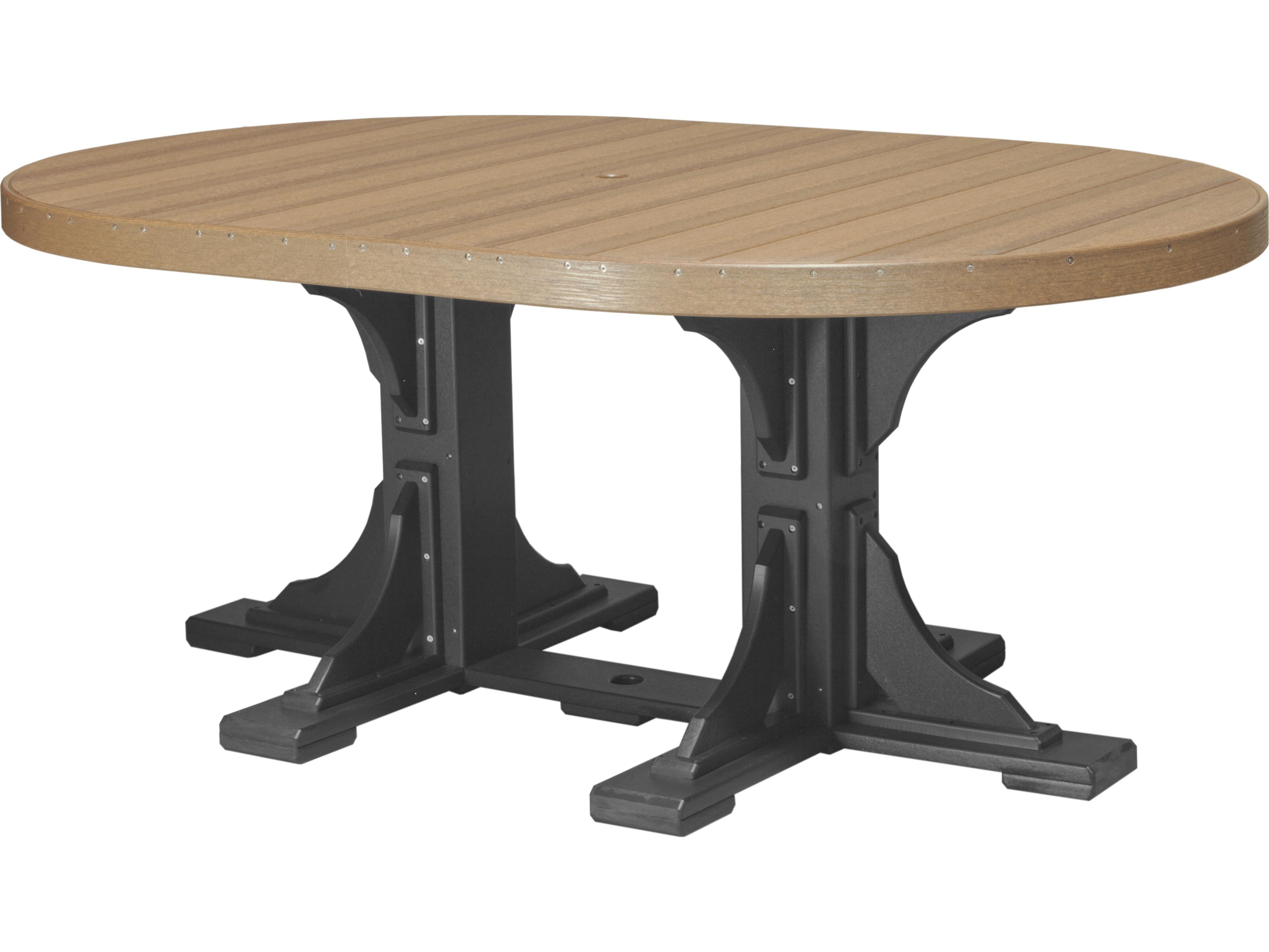 LuxCraft Recycled Plastic Oval Outdoor Patio Dining Table with Umbrella Hole