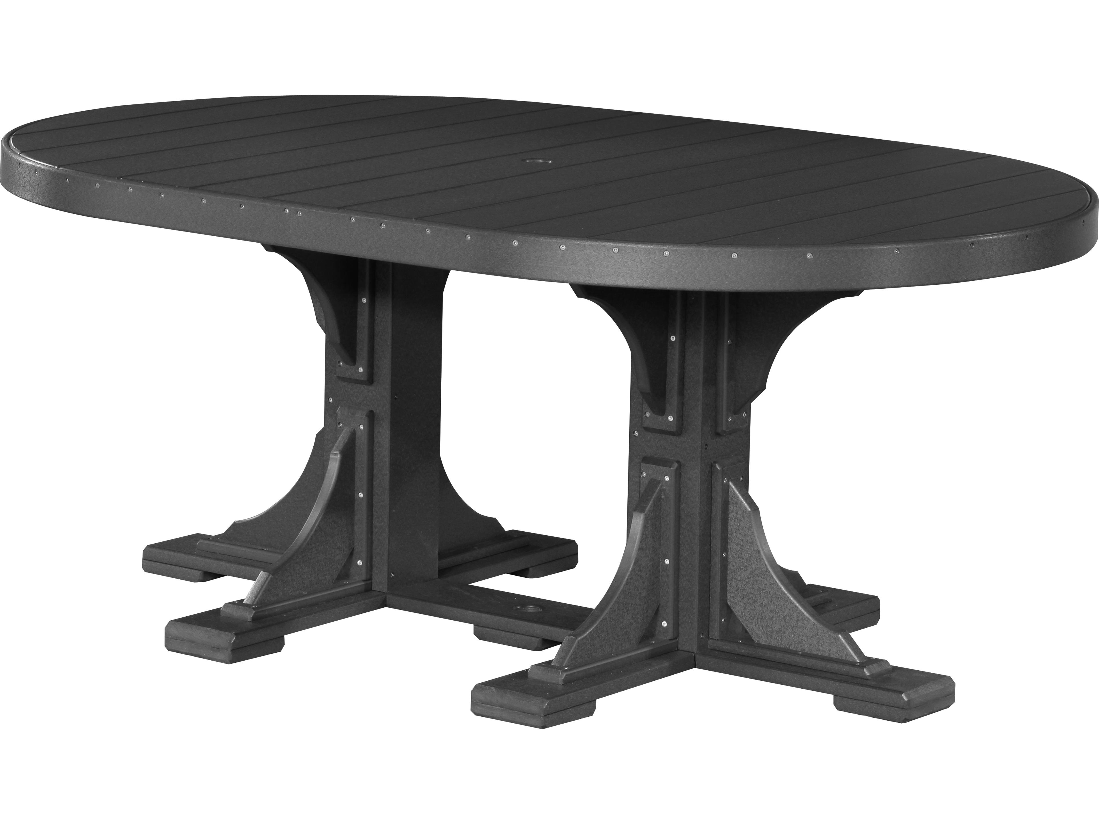 LuxCraft Recycled Plastic Oval Outdoor Patio Dining Table with Umbrella Hole