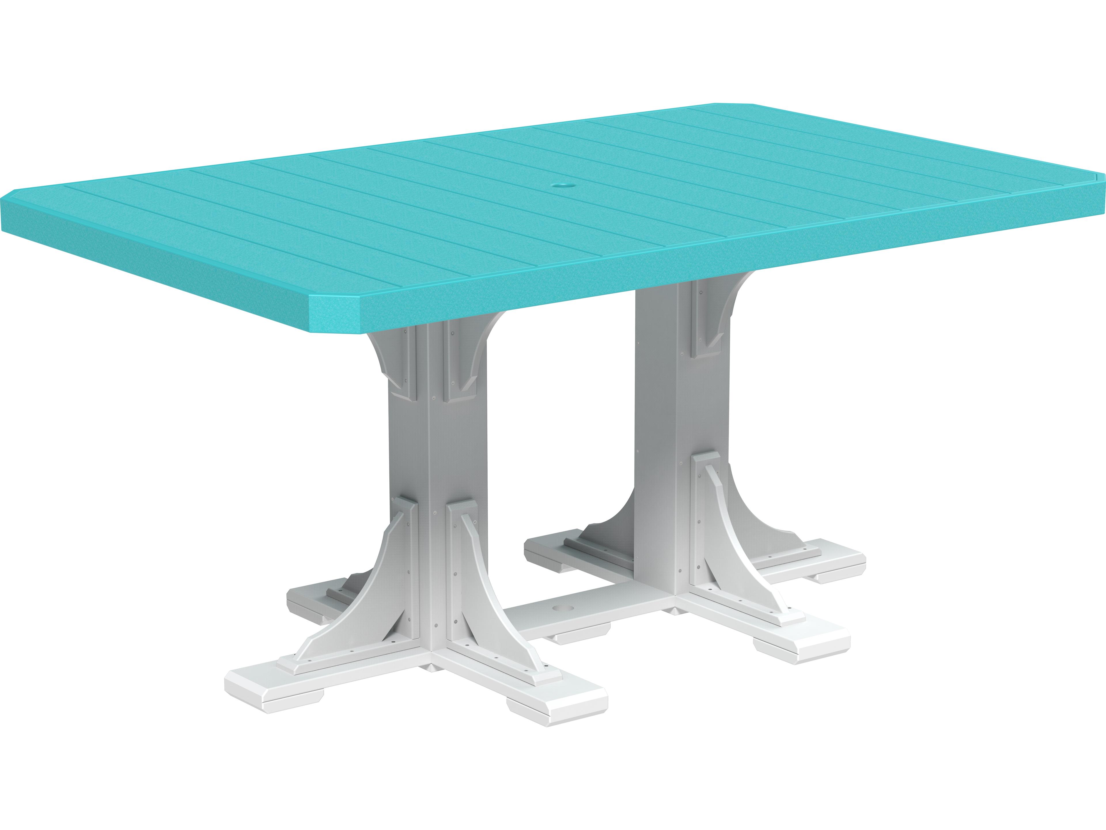 LuxCraft Recycled Plastic Rectangular Patio Counter Height Table with Umbrella Hole