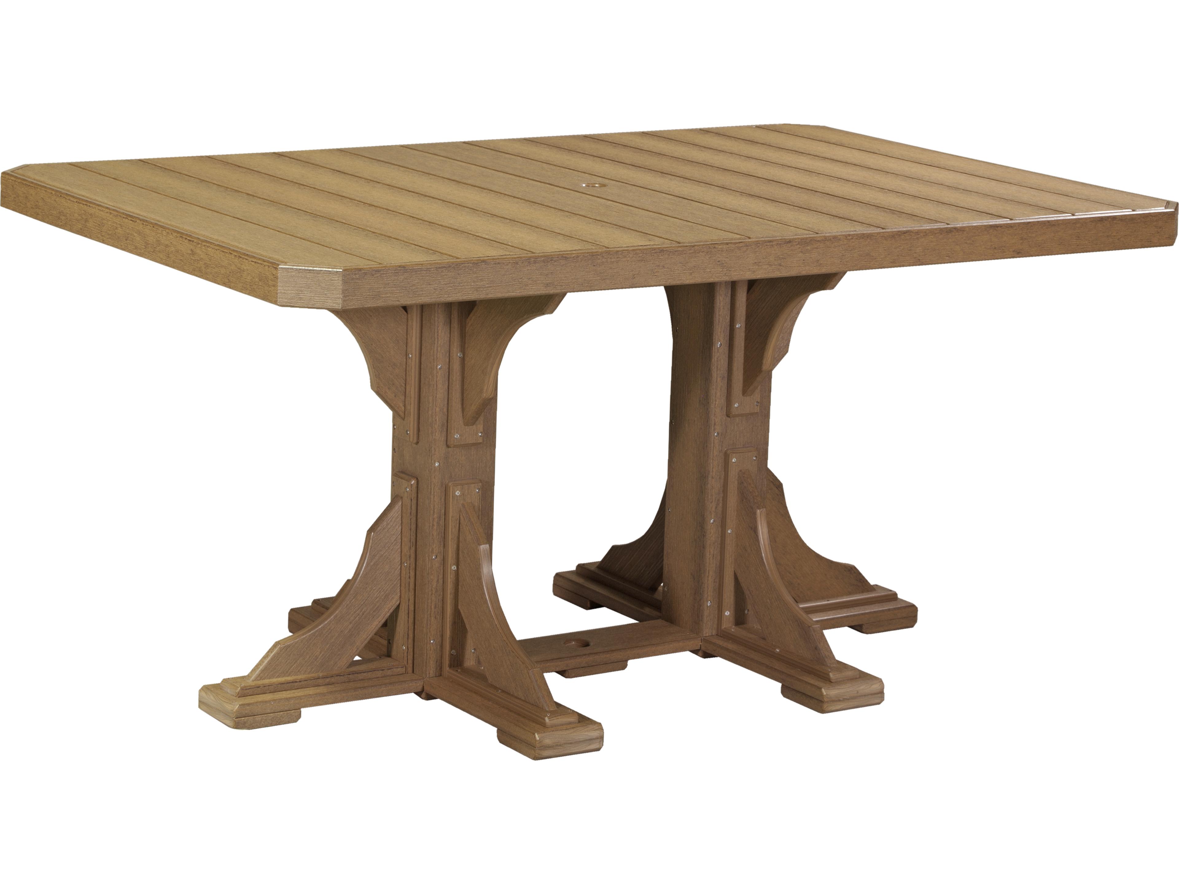 LuxCraft Recycled Plastic Rectangular Patio Counter Height Table with Umbrella Hole