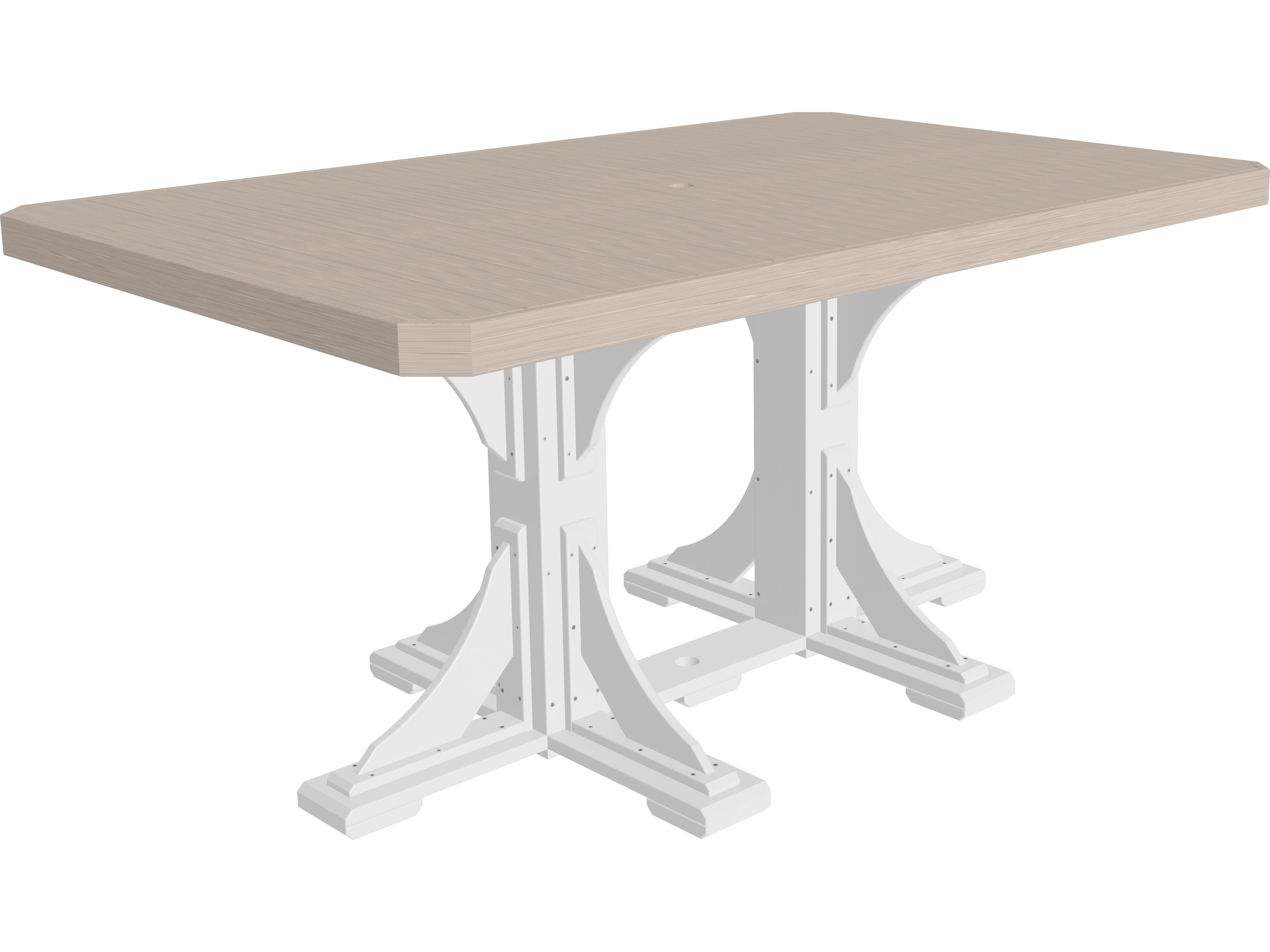 LuxCraft Recycled Plastic Rectangular Patio Counter Height Table with Umbrella Hole