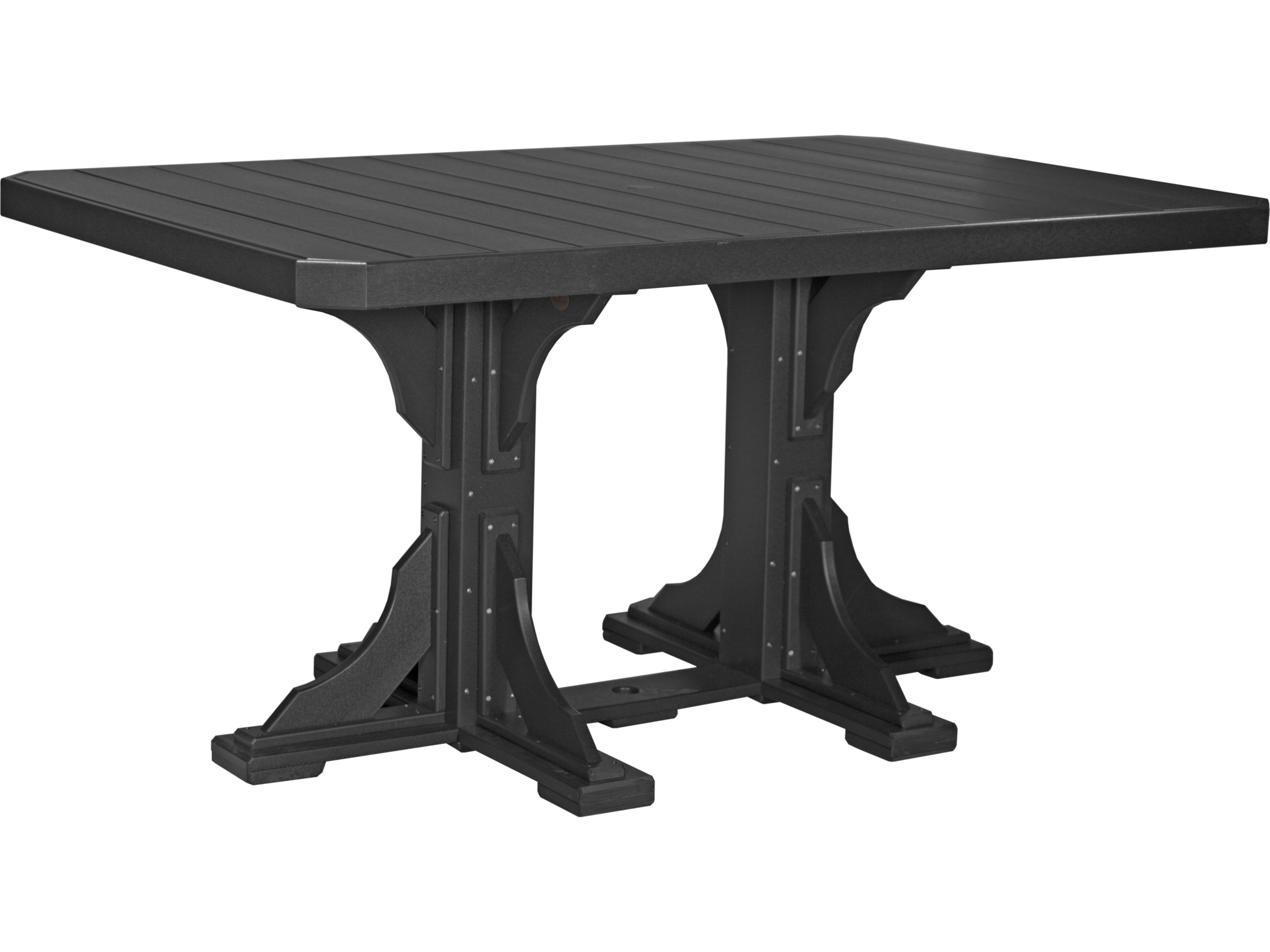 LuxCraft Recycled Plastic Rectangular Patio Counter Height Table with Umbrella Hole